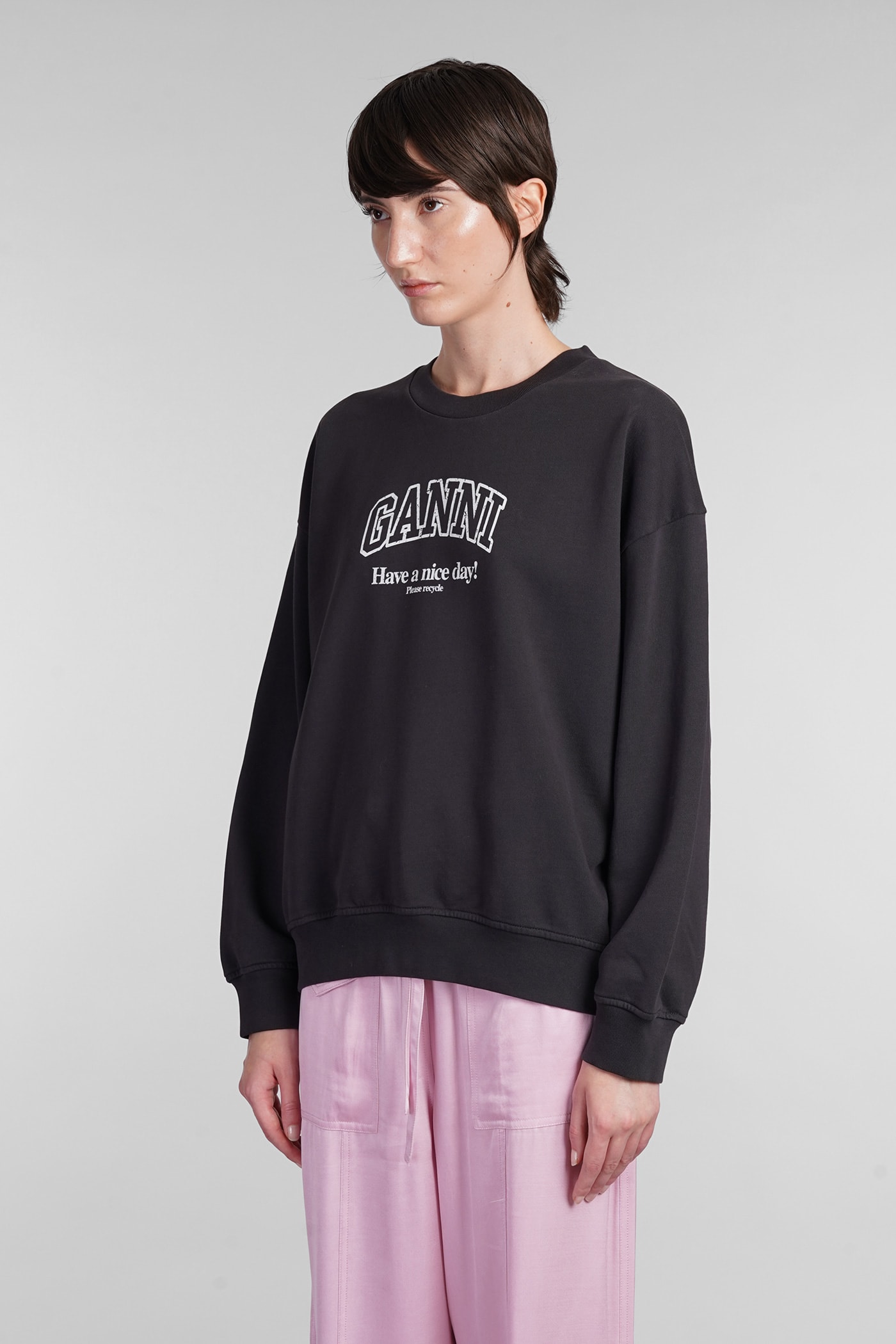 Shop Ganni Sweatshirt In Black Cotton