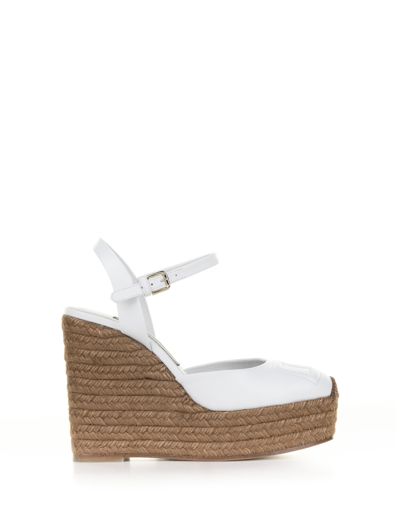 Dolce & Gabbana White Leather And Rope Wedge In Bianco Ottico