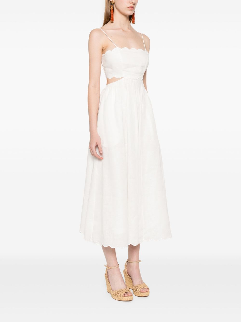 Zimmermann Rhiannon Linen Midi Dress In White