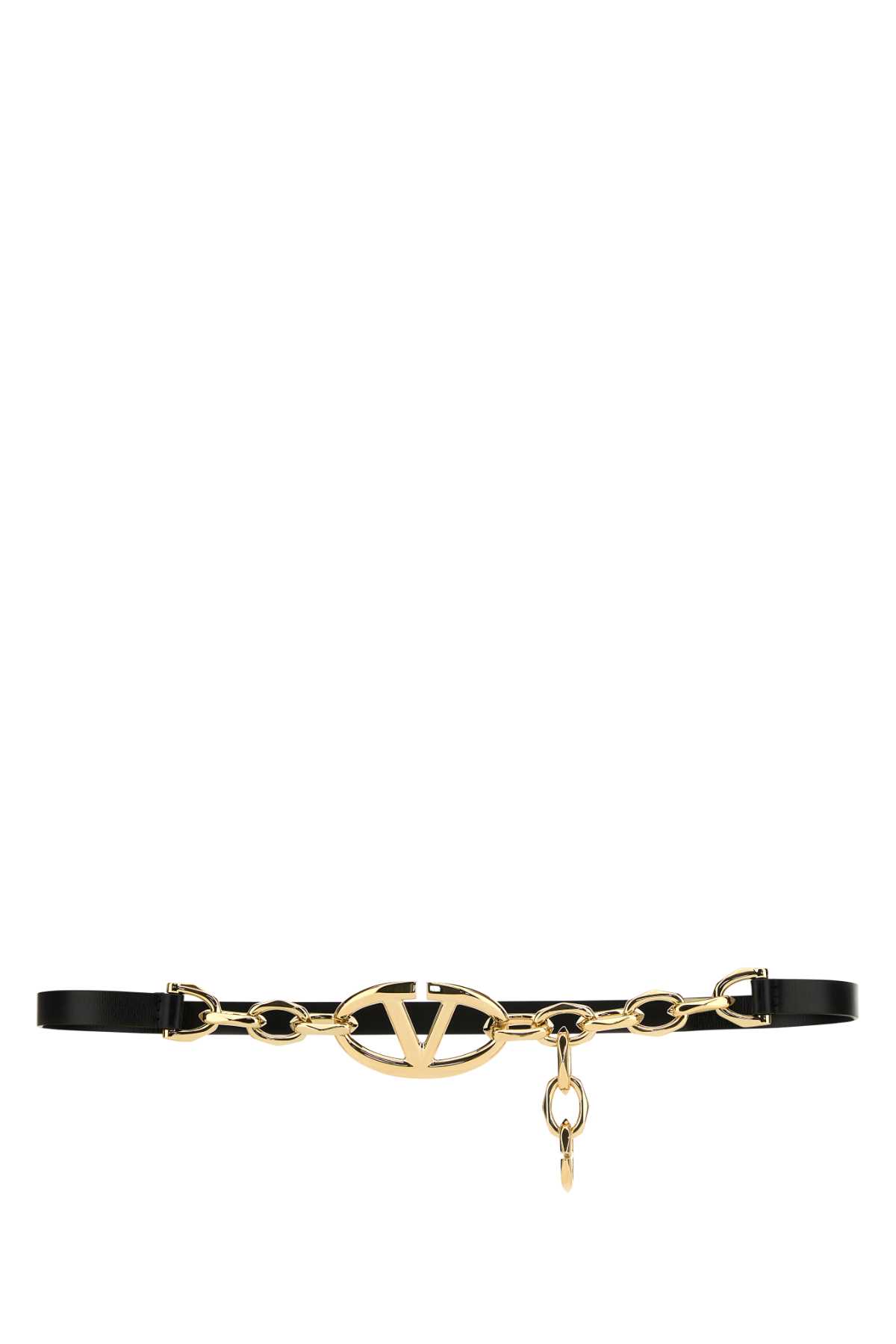 Valentino Garavani Two-tone Leather And Metal Chain Vlogo Belt In Nero