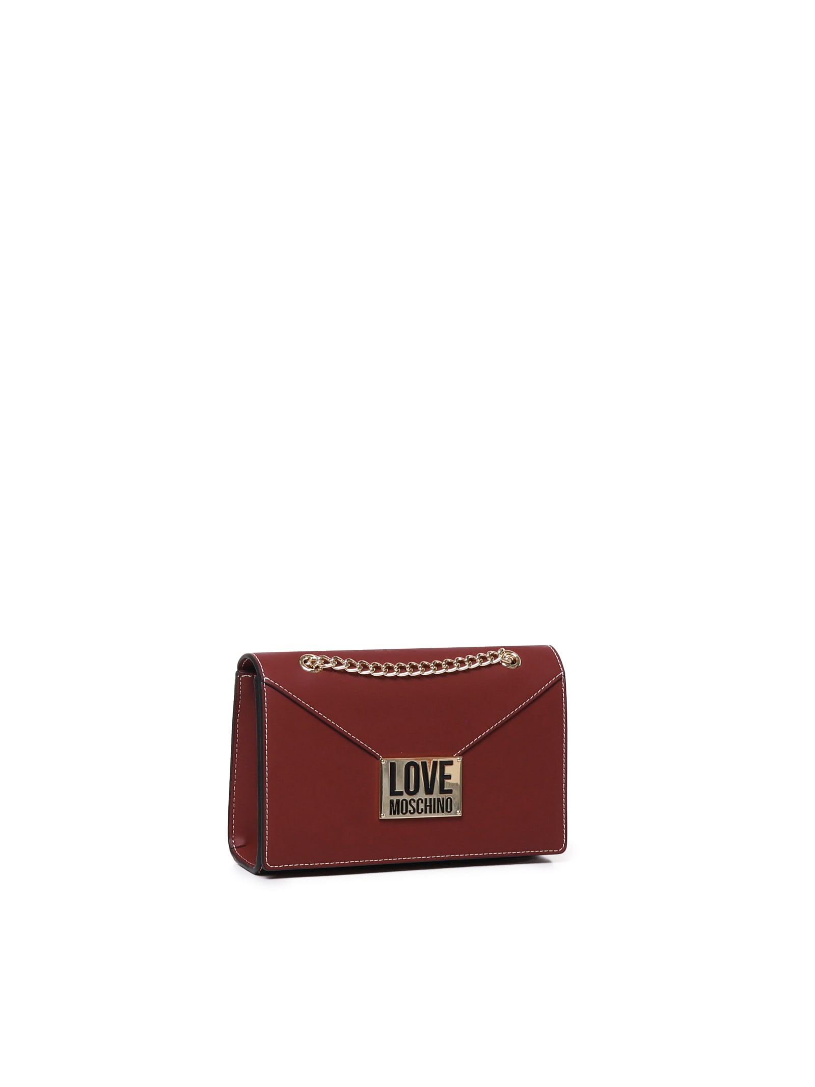 Shop Love Moschino Letter Pochette Shoulder Bag In Wine