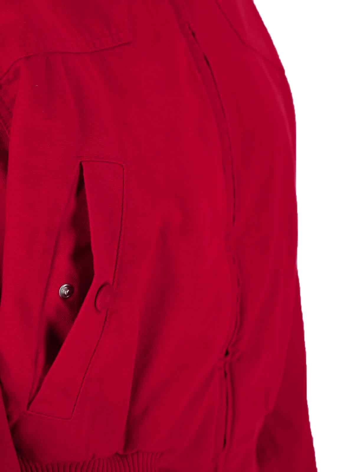 Prada Pocketed Collar Cropped Ribbed Jacket In Red