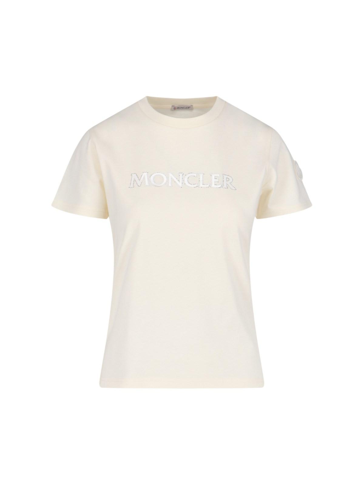 Shop Moncler Rhinestone Logo T-shirt In White