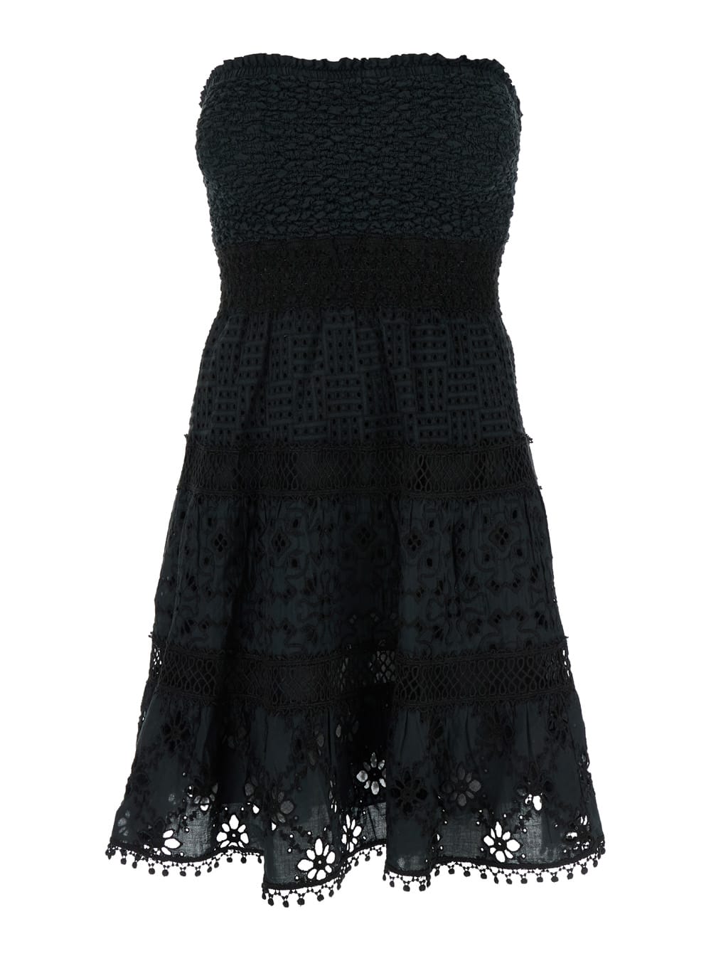 Black Short Embroidered Dress In Cotton Woman