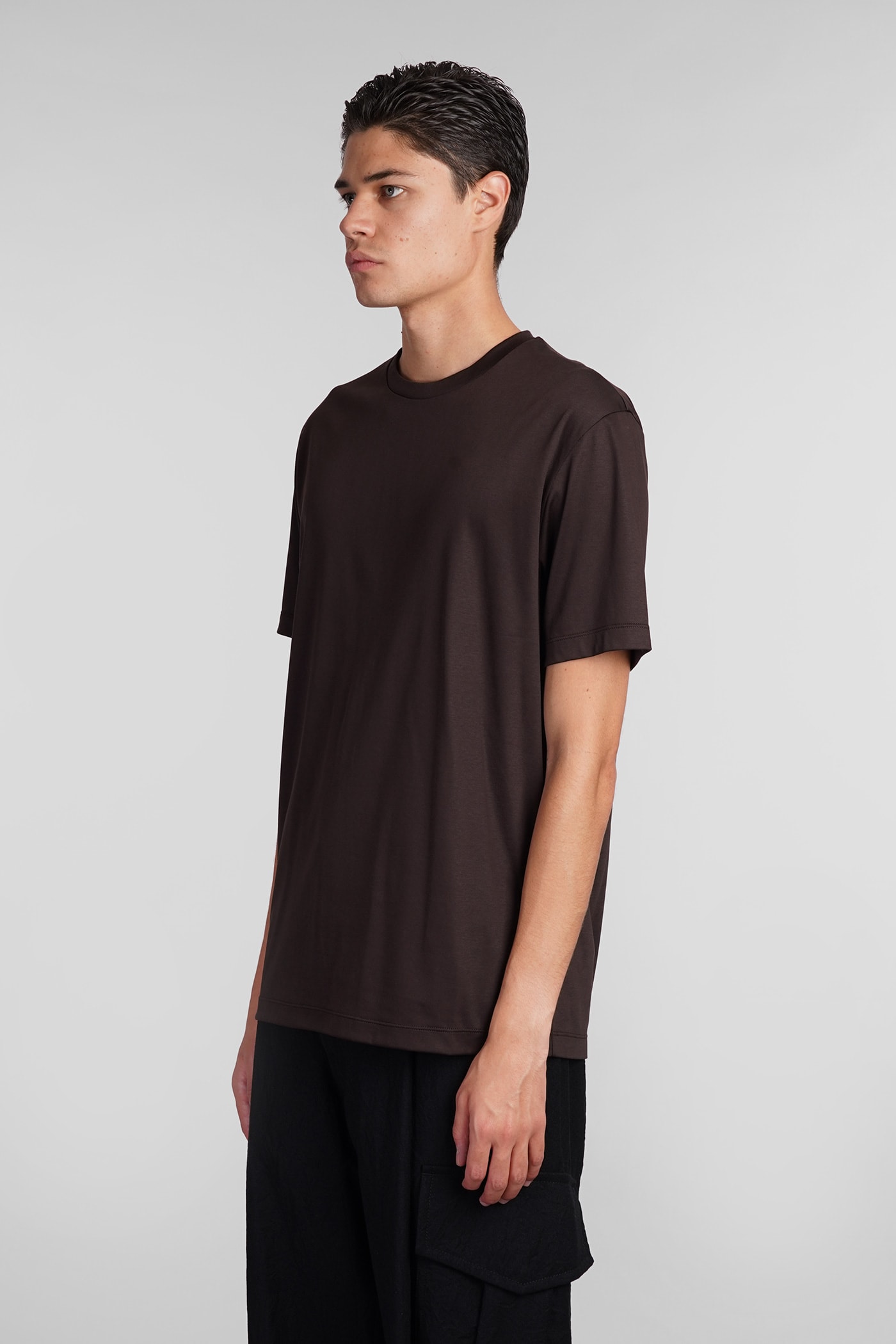 Shop Giorgio Armani T-shirt In Brown Cotton