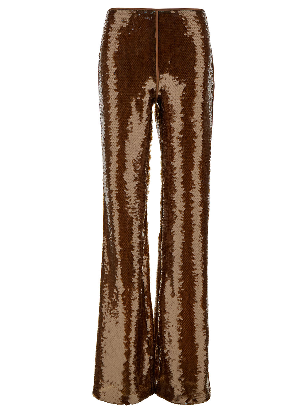 Shop Alberta Ferretti Brown Pants With All-over Sequins In Tech Fabric Woman