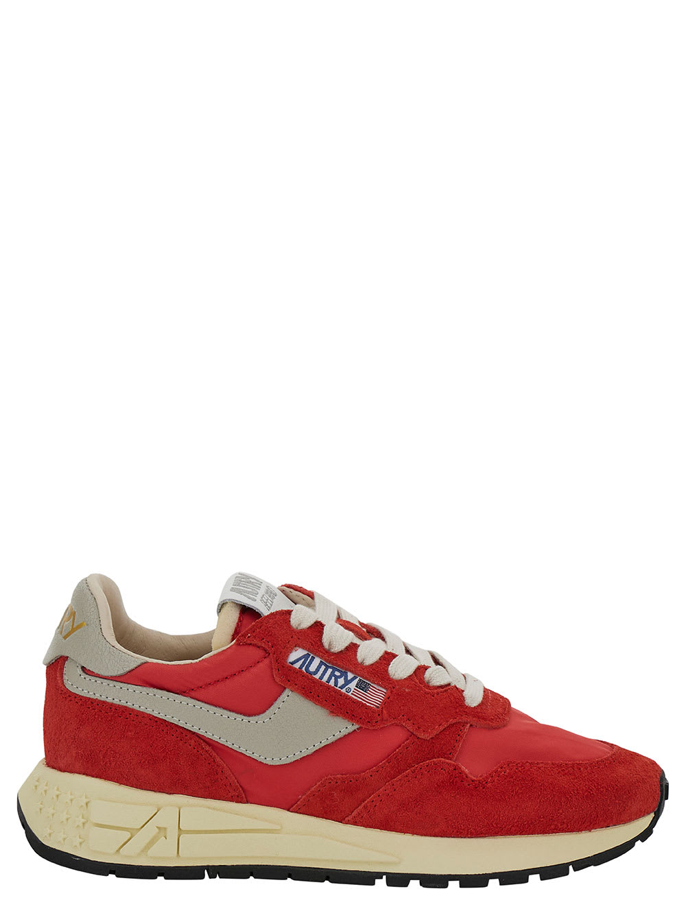 AUTRY REELWIND RED LOW TOP SNEAKERS WITH LOGO PATCH IN LEATHER AND SUEDE WOMAN