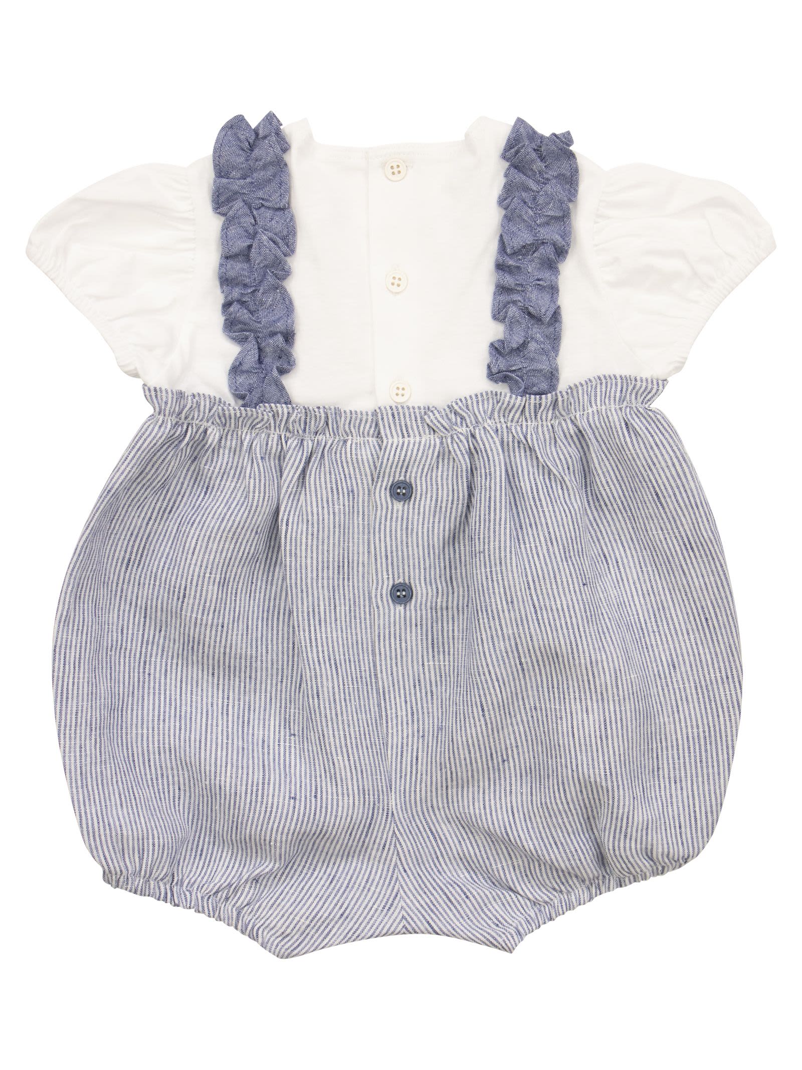 Shop Il Gufo Striped Linen Suit With Ruffles In White/light Blue