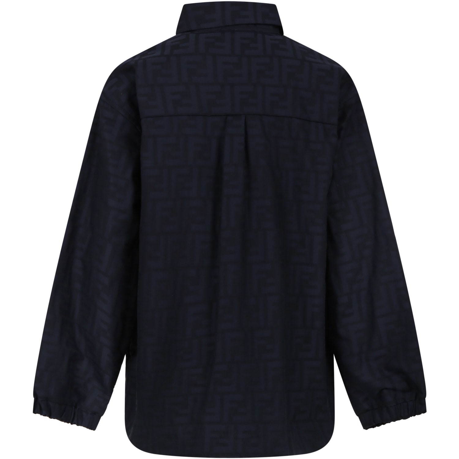Shop Fendi Blue Jacket For Boy With All-over Ff Logo In Navy