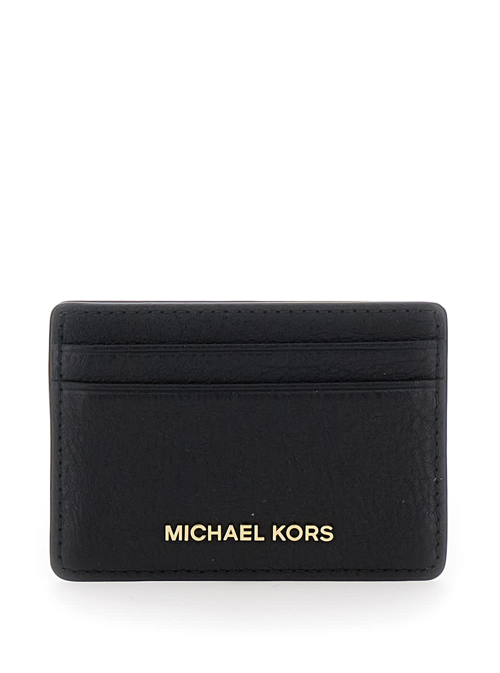 MICHAEL MICHAEL KORS BLACK CARD-HOLDER WITH LOGO LETTERING IN LEATHER WOMAN 