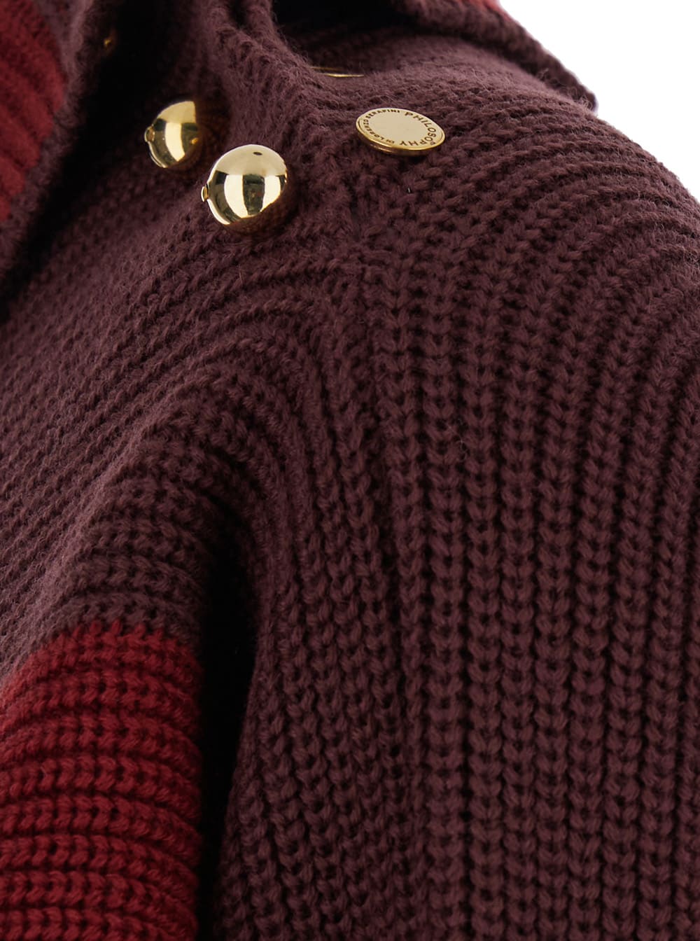 Shop Philosophy Di Lorenzo Serafini Red Stripe Sweater With Buttons In Wool Blend Woman In Bordeaux/rubino