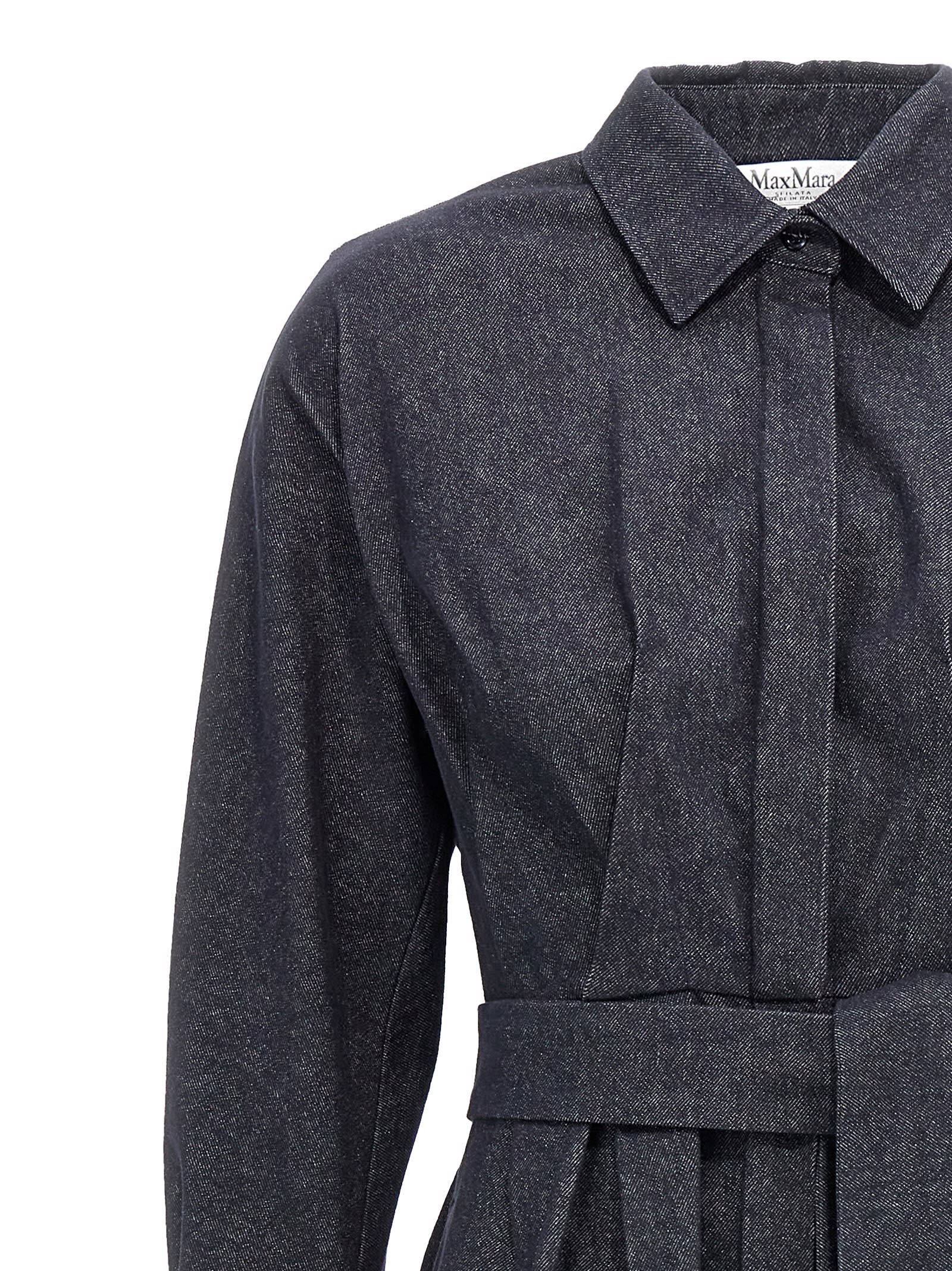 Max Mara Go Belted Waist Midi Dress With Long Sleeves In Midnight Blu
