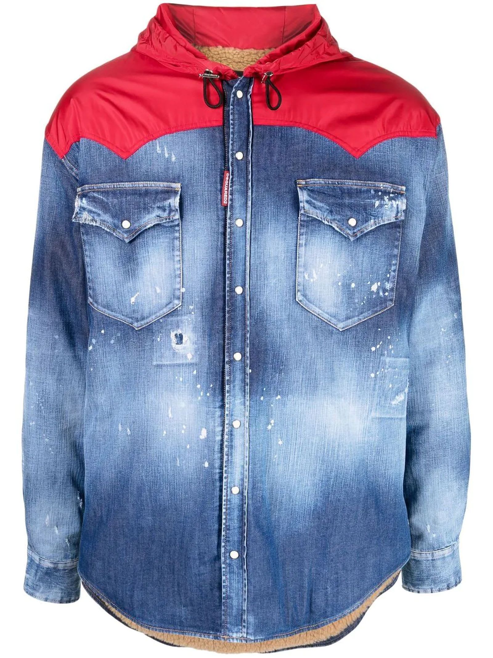 Dsquared2 Blue Denim And Red Nylon Jacket