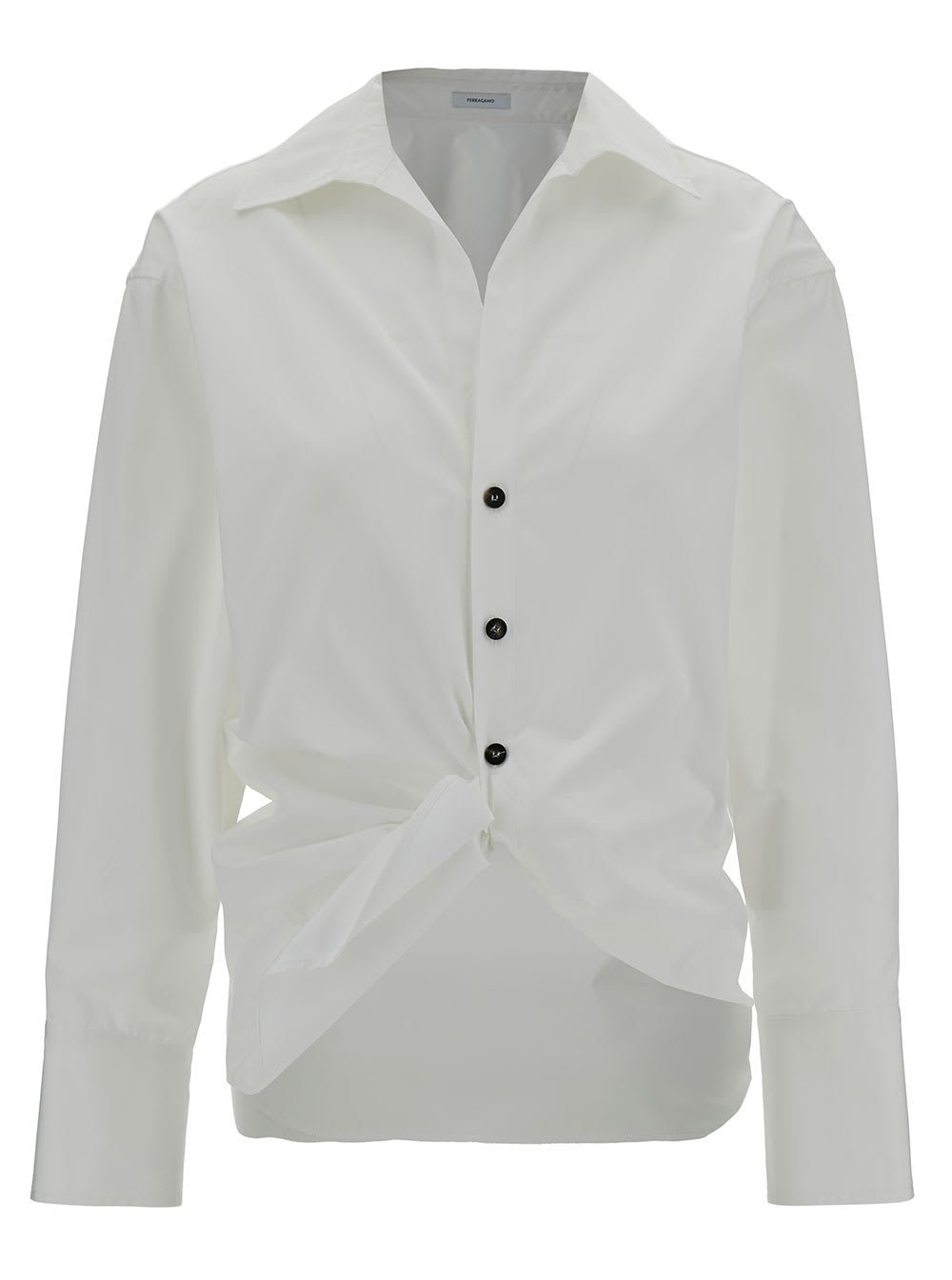 White Shirt With Knot Detail In Cotton Woman