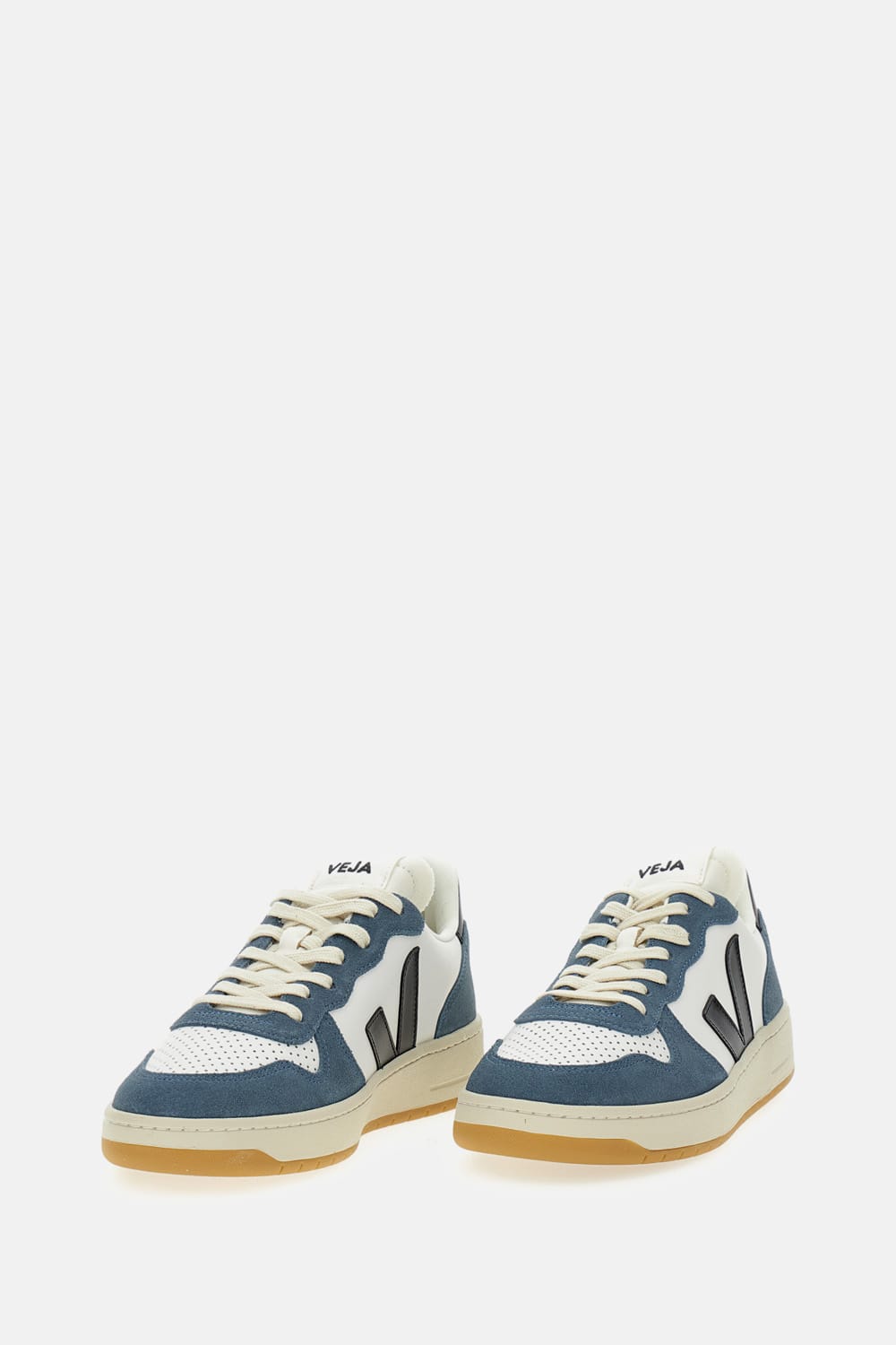 Veja Leather Sneakers With Contrast Panels And Perforated Toe In Blue