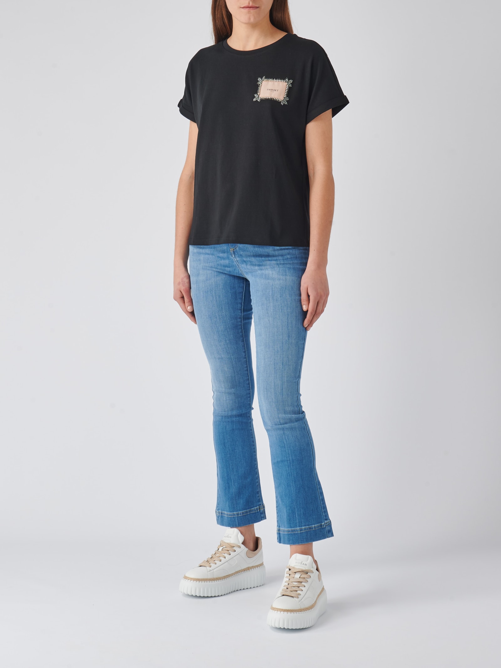 Shop Twinset Cotton T-shirt In Nero
