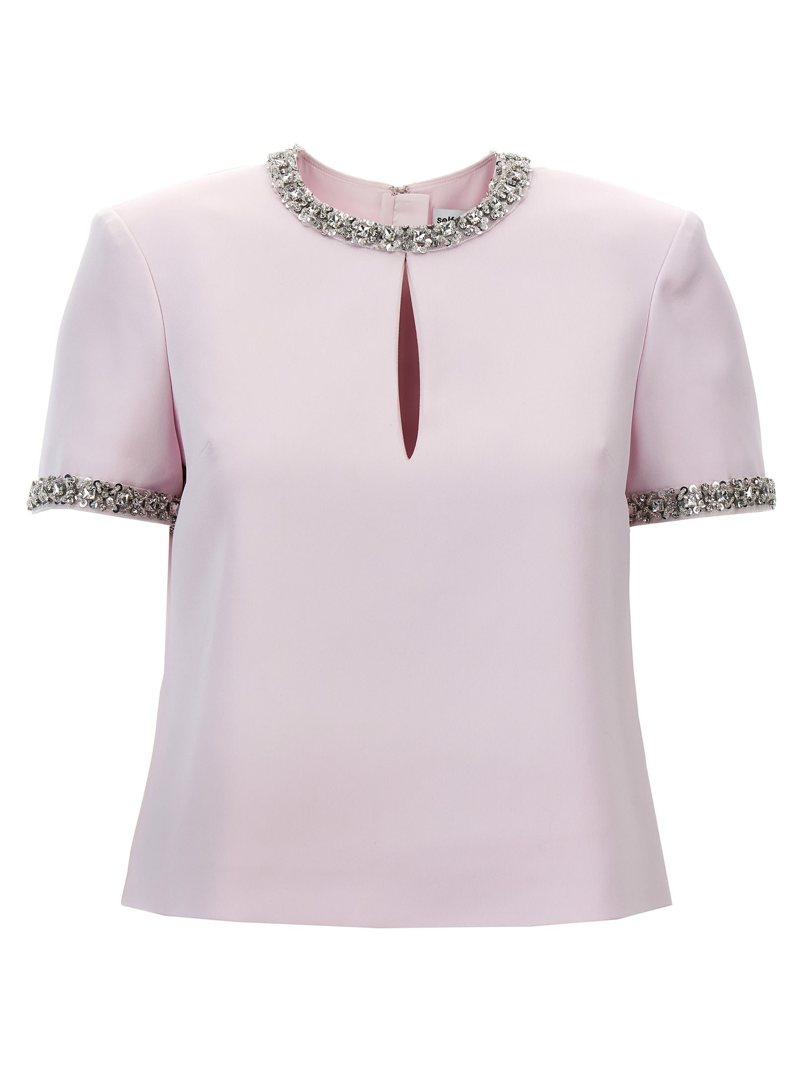 Shop Self-portrait Pink Satin Embellished Top