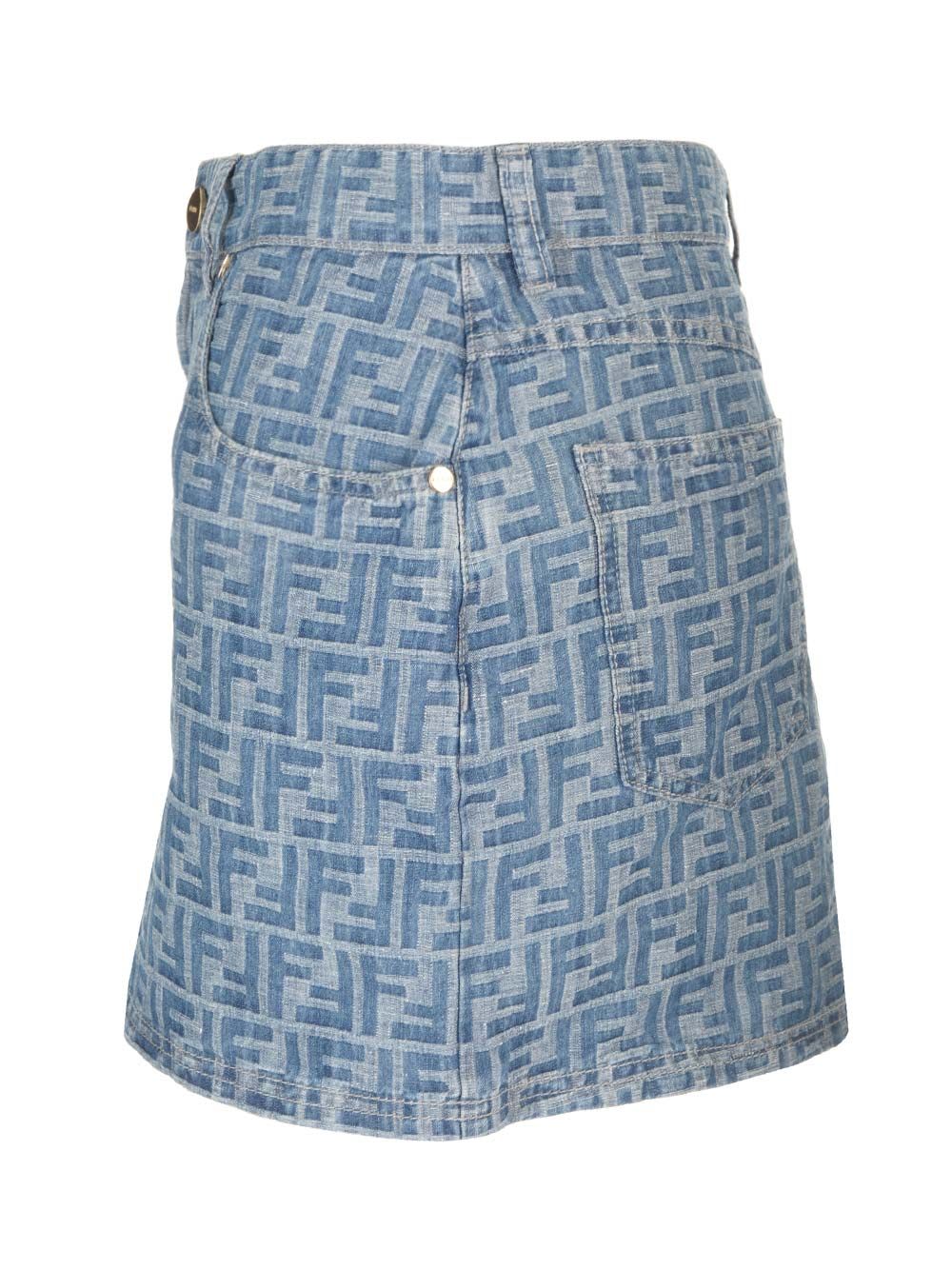 Shop Fendi Chambray Mini Skirt In Light Blue