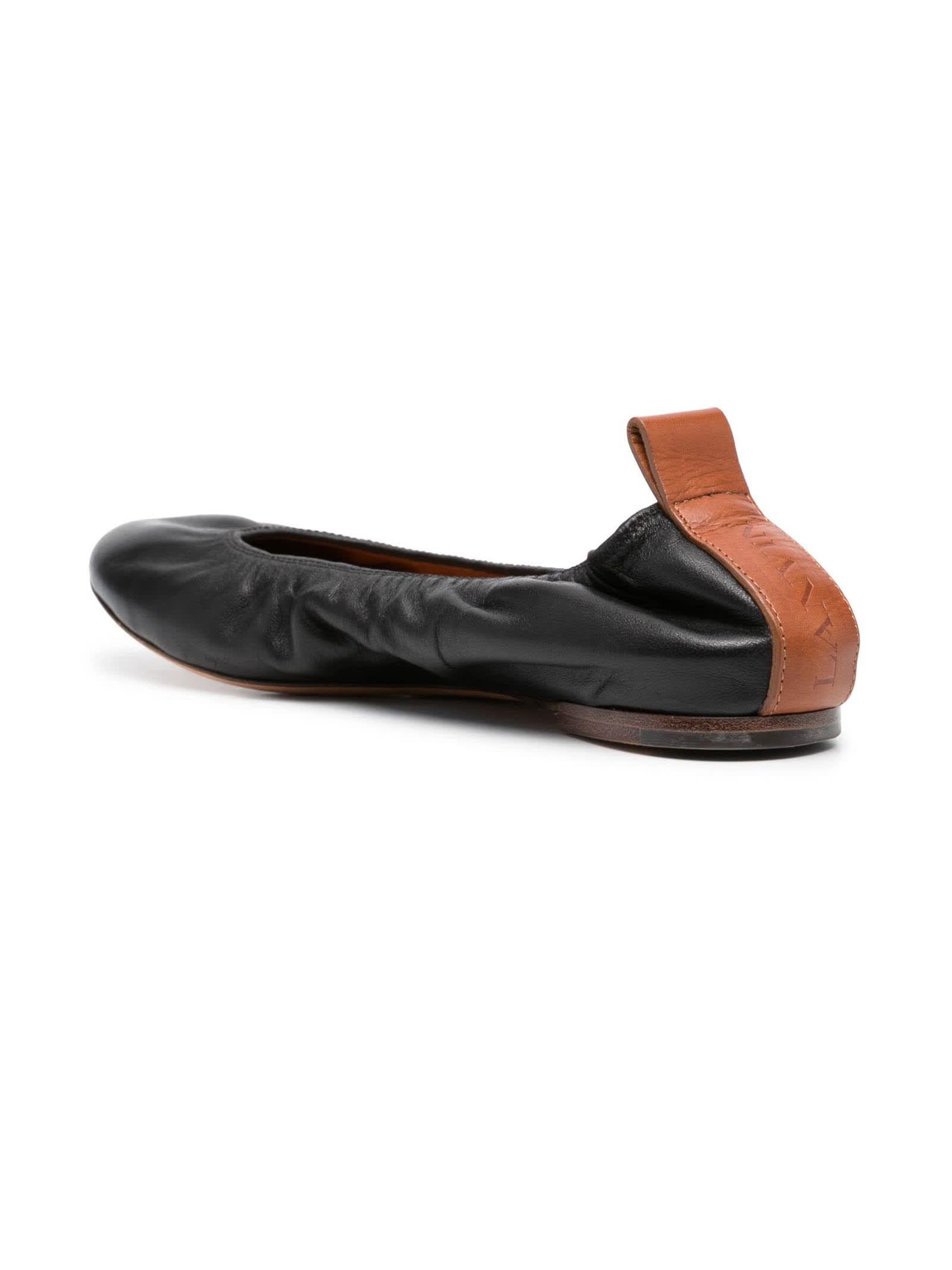 Shop Lanvin Black Calf Leather Ballerina Shoes