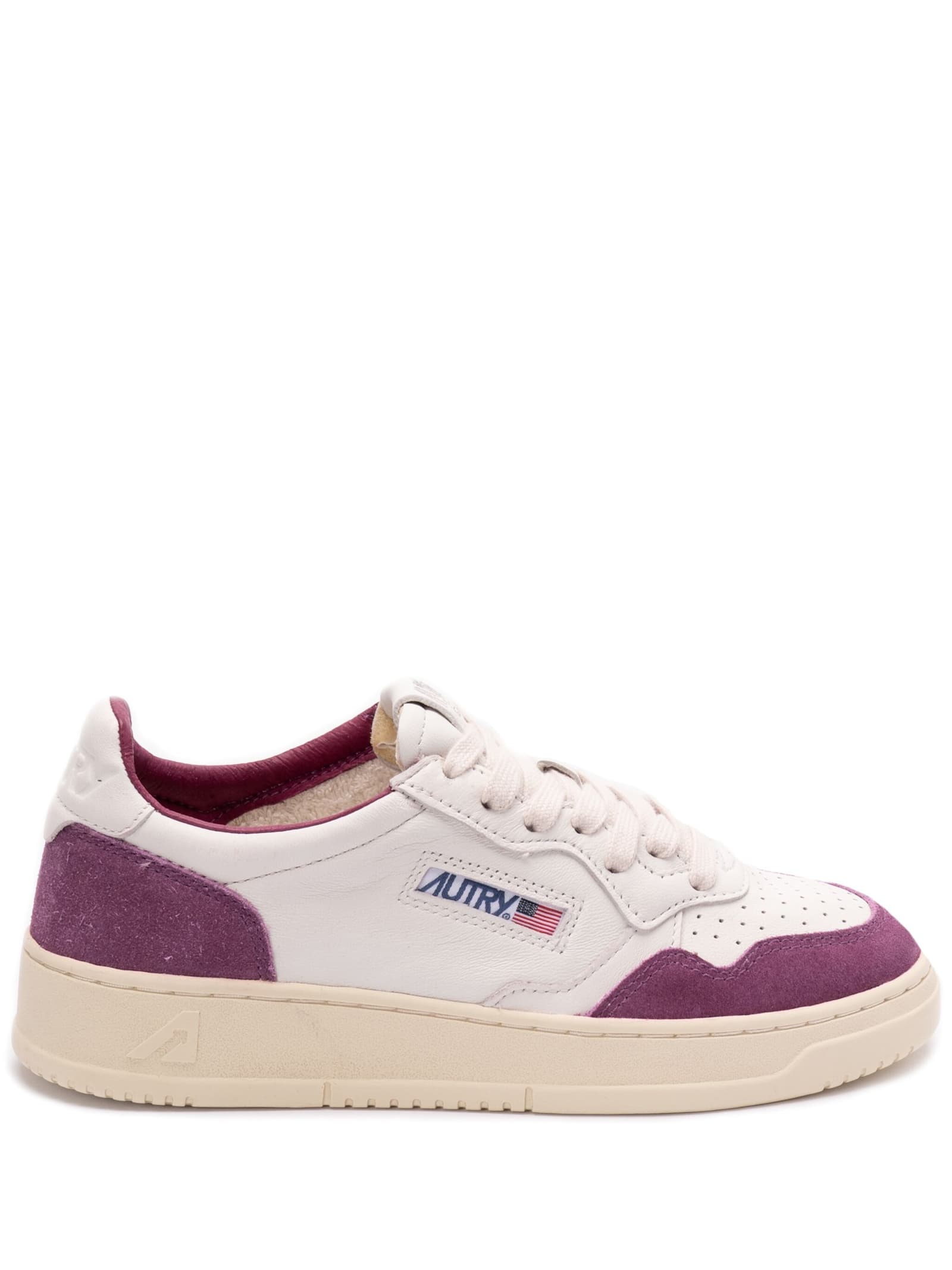 Medalist Low Sneakers In White Leather And Purple Suede