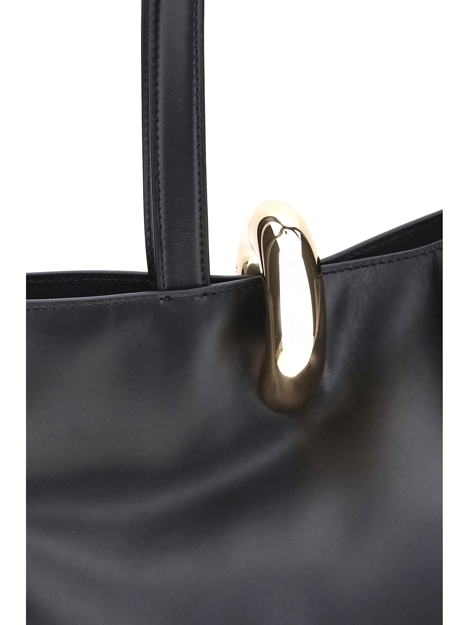 Jacquemus Structured Black Leather Shoulder Bag With Gold Hardware In Black