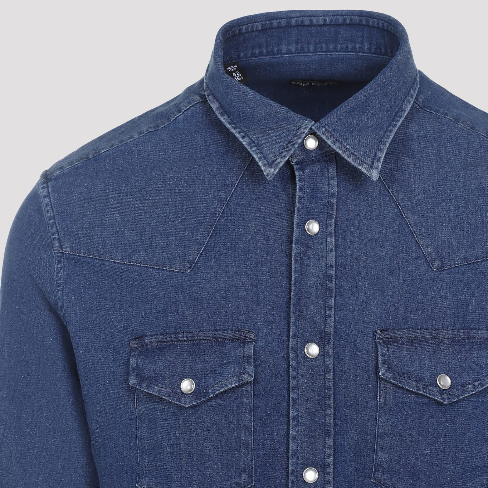 Shop Tom Ford Denim Shirt In Stone Blue