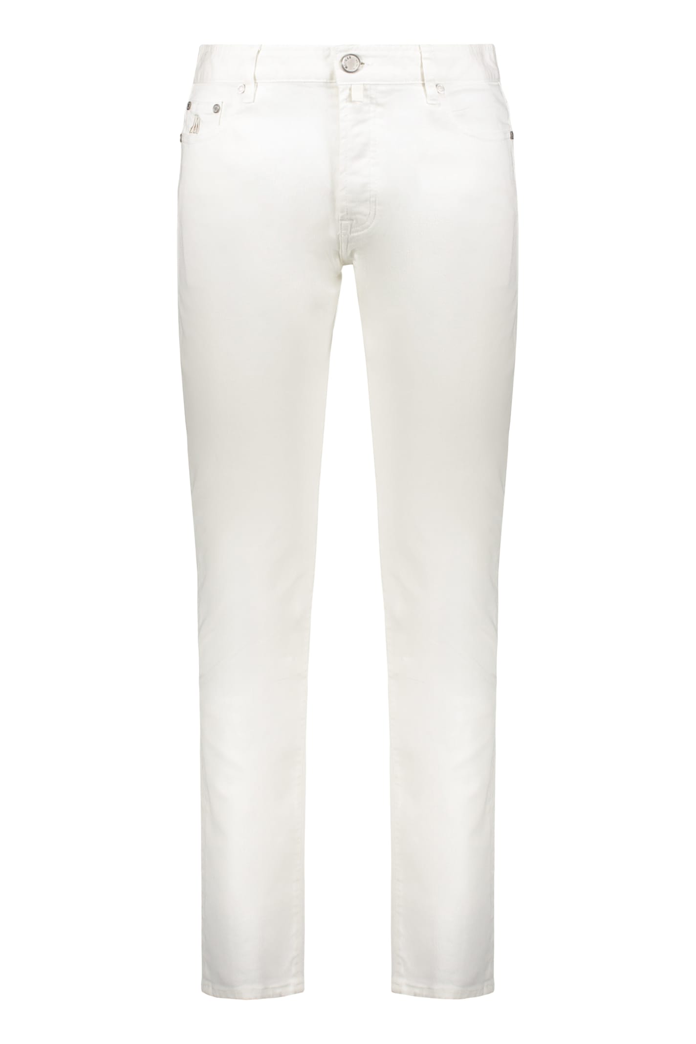 Moorer Elegant And Versatile White Slim Fit Jeans In White