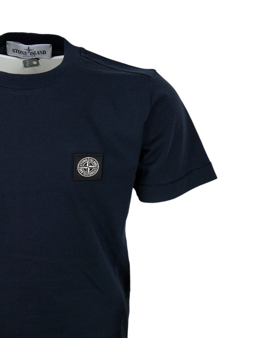 Shop Stone Island Short-sleeved Crew-neck T-shirt In Cotton With Logo On The Chest In Blu
