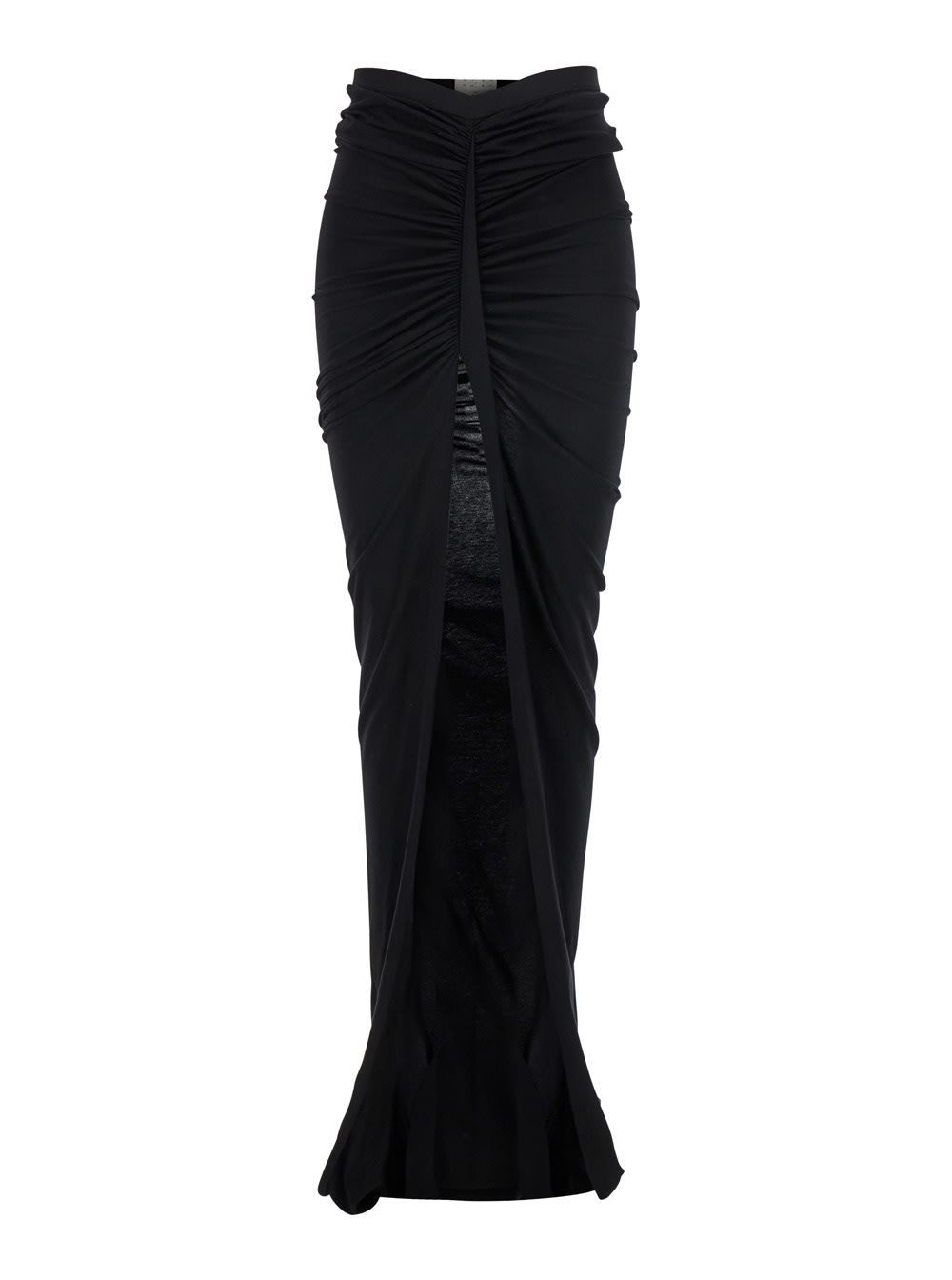 edfu Black Long Skirt With Drapes And Front Slit In Tech Fabric Woman