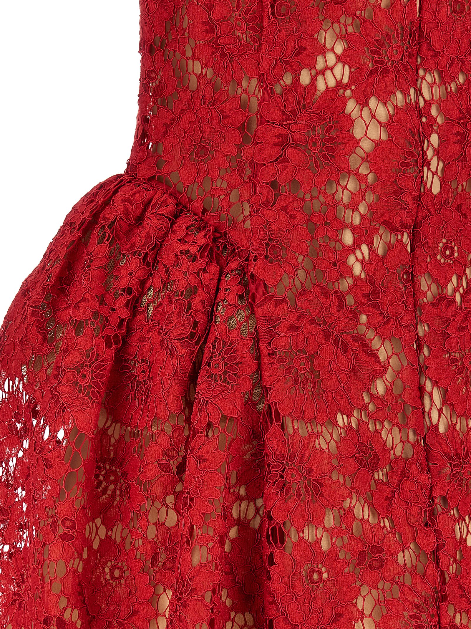 Self-portrait Red Fine Lace Pearl Mini Dresses Red In Red