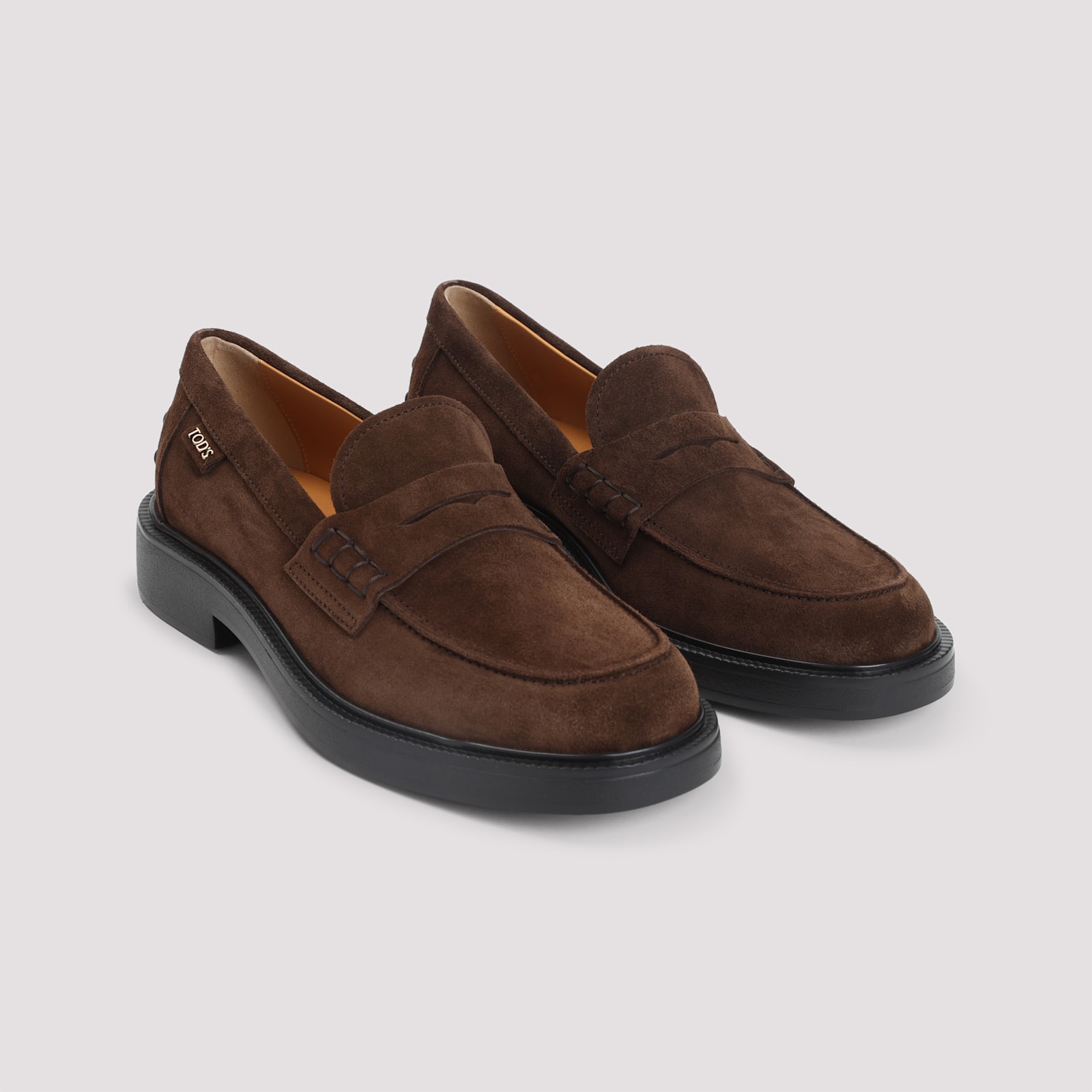 Tod's Brown Africa Suede Leather Loafers In Black