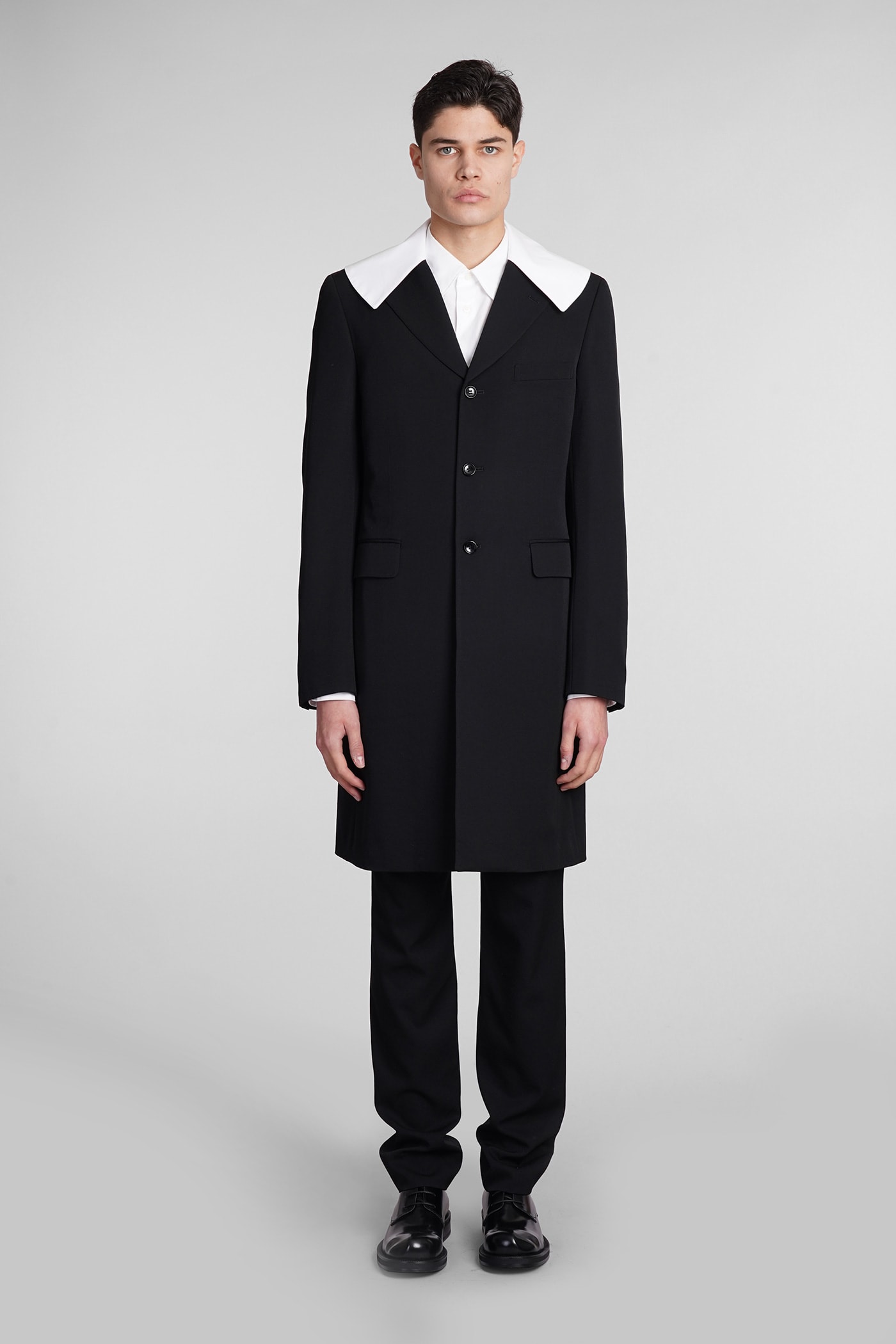 Shop Comme Des Garçons Homme Deux Coat In Black Wool