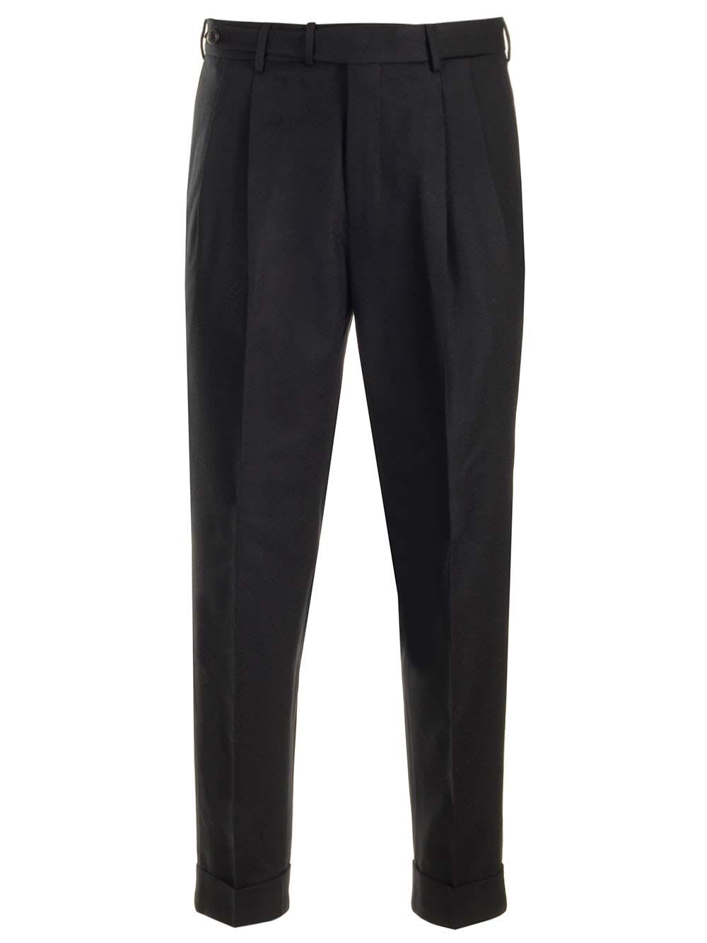 Shop Pt Torino Wool And Cashmere Flannel Trousers In Black