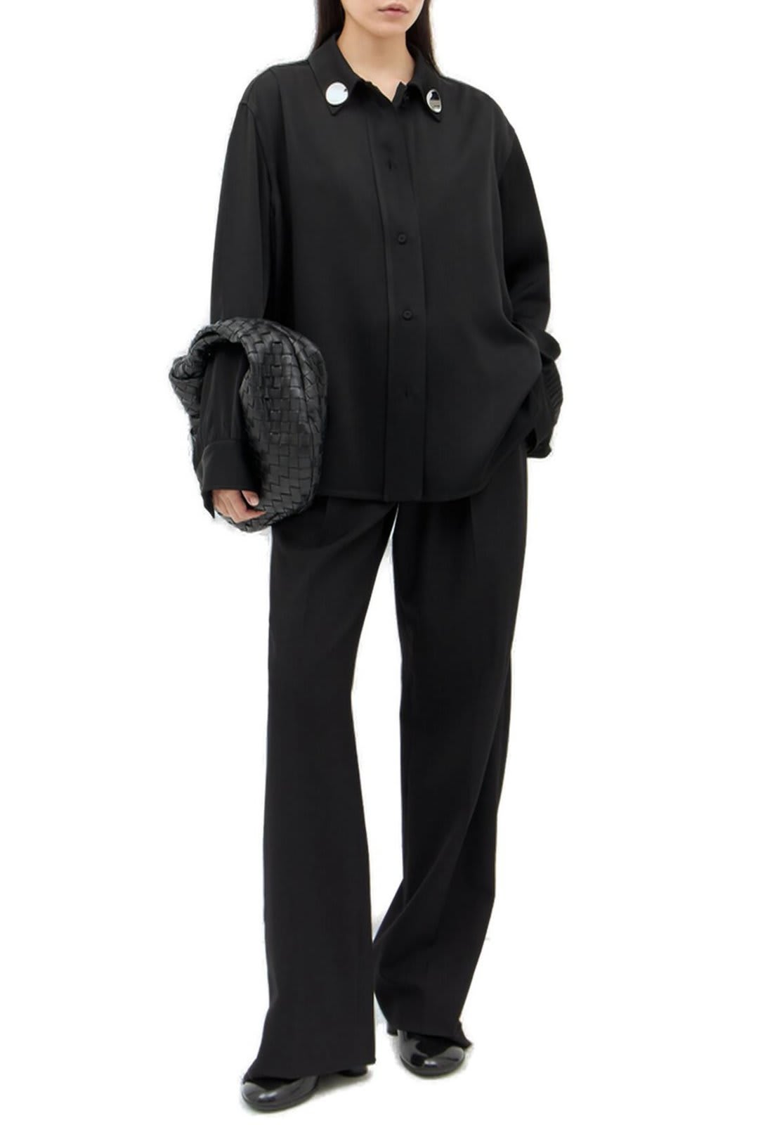 Shop Jil Sander Detachable Jewel Clip Detailed Satin Shirt In Black