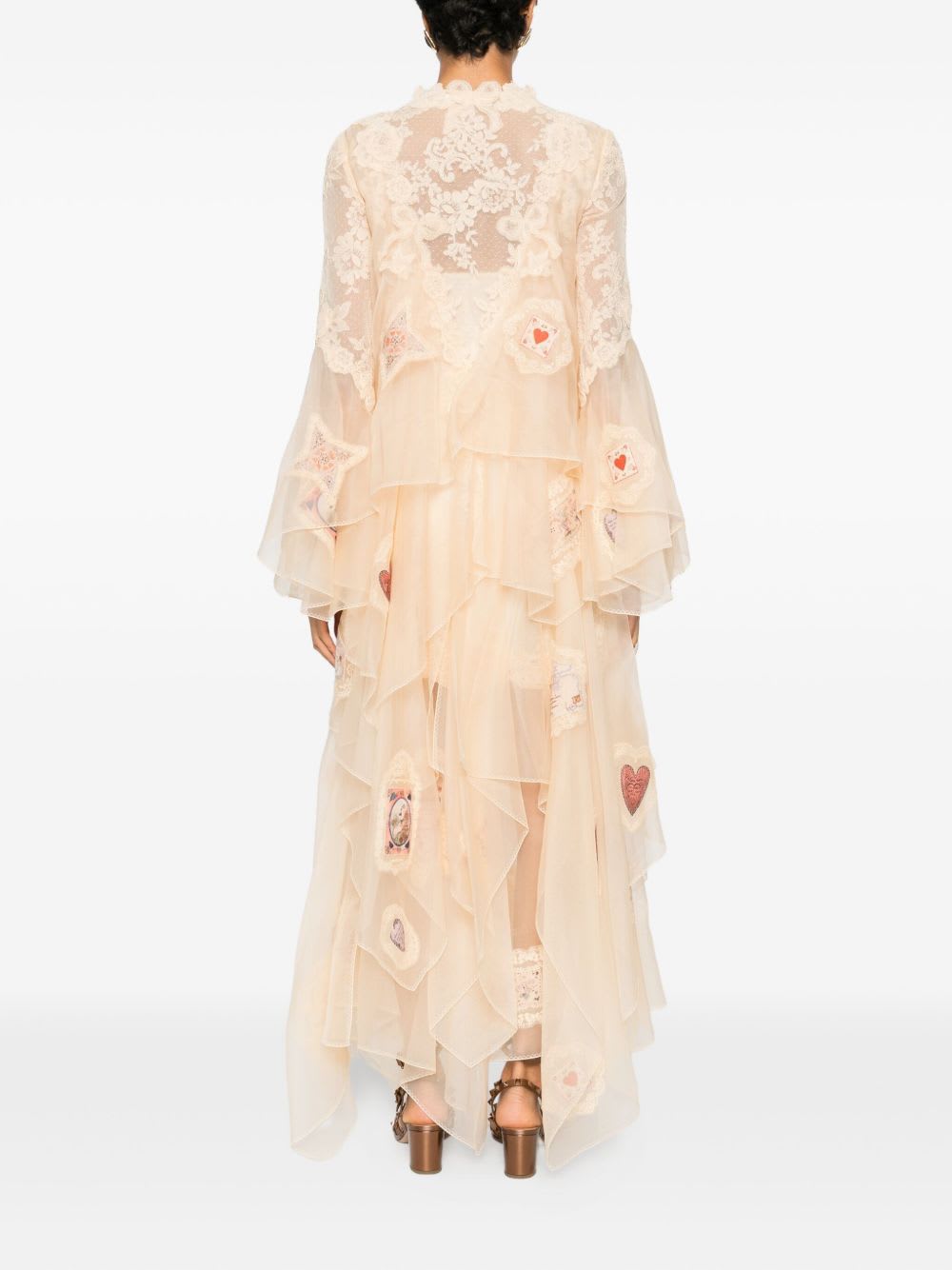 Zimmermann Hypnotic Cascading Semisheer Long Sleeve Lace Silk Gown In Orange