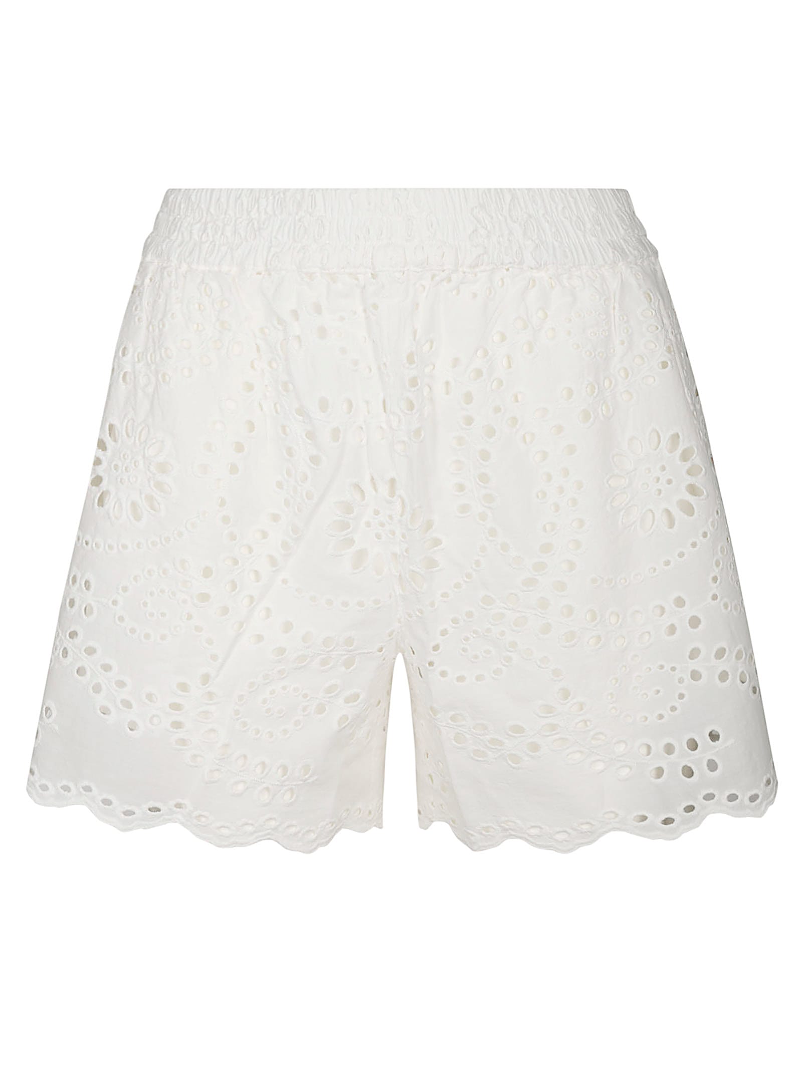 Mc2 Saint Barth Floral Cut-out White Shorts In White