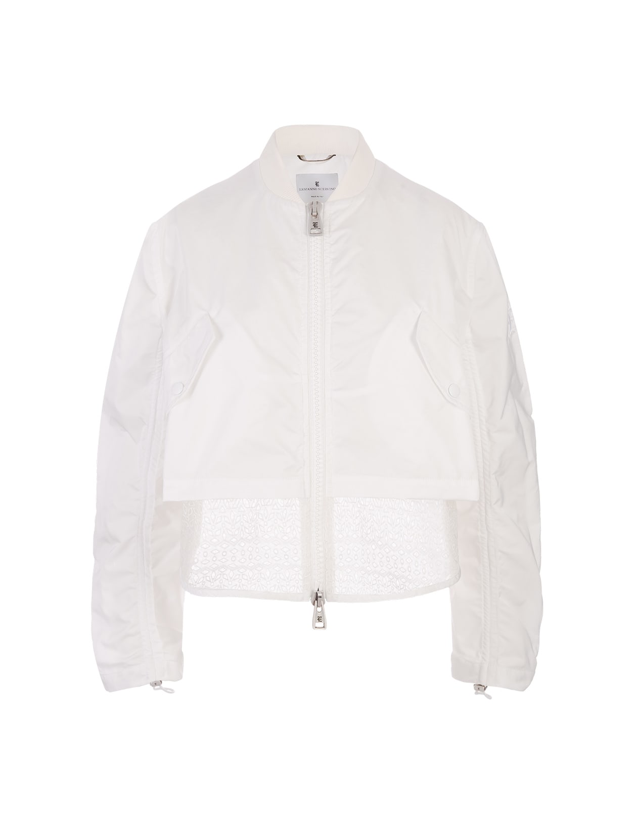 White Short Windbreaker Jacket With Sangallo Lace