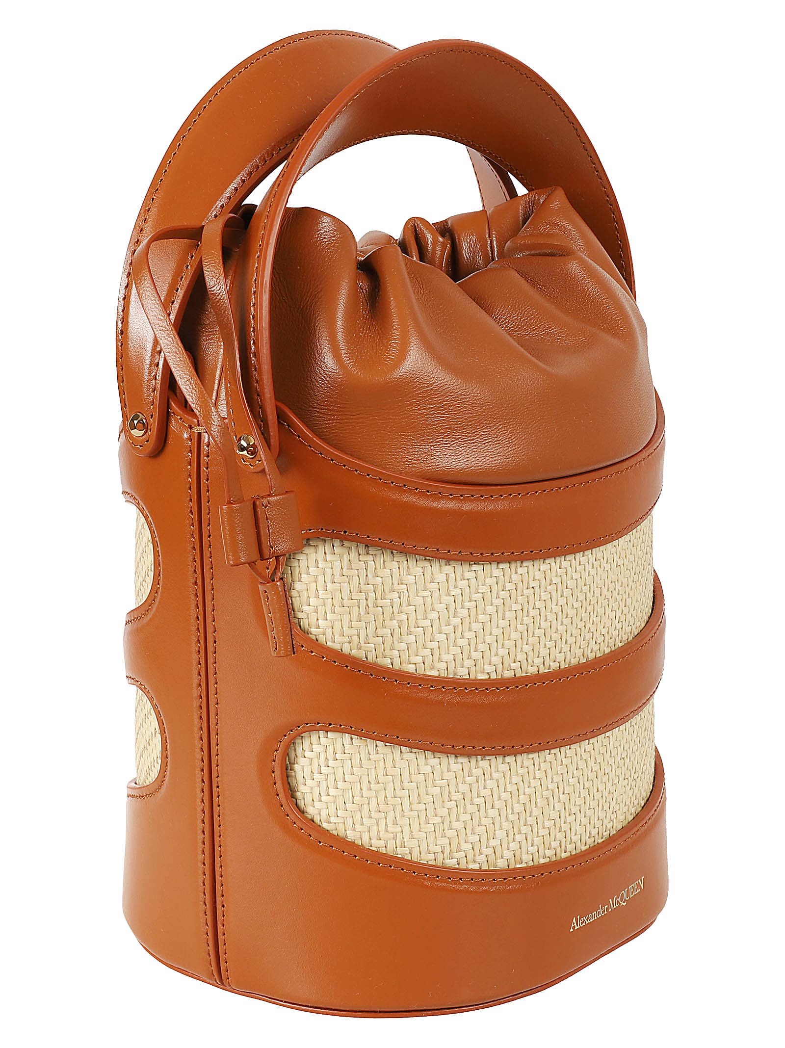 Shop Alexander Mcqueen The Rise Mini Bucket Bag In Tan/natural