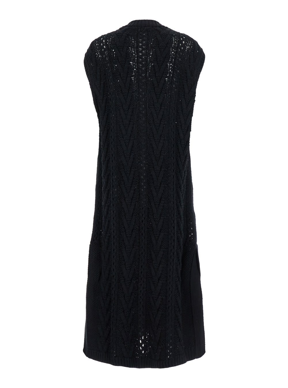 Shop Alberta Ferretti Black Knitted Sleeveless Midi Dress In Wool Woman