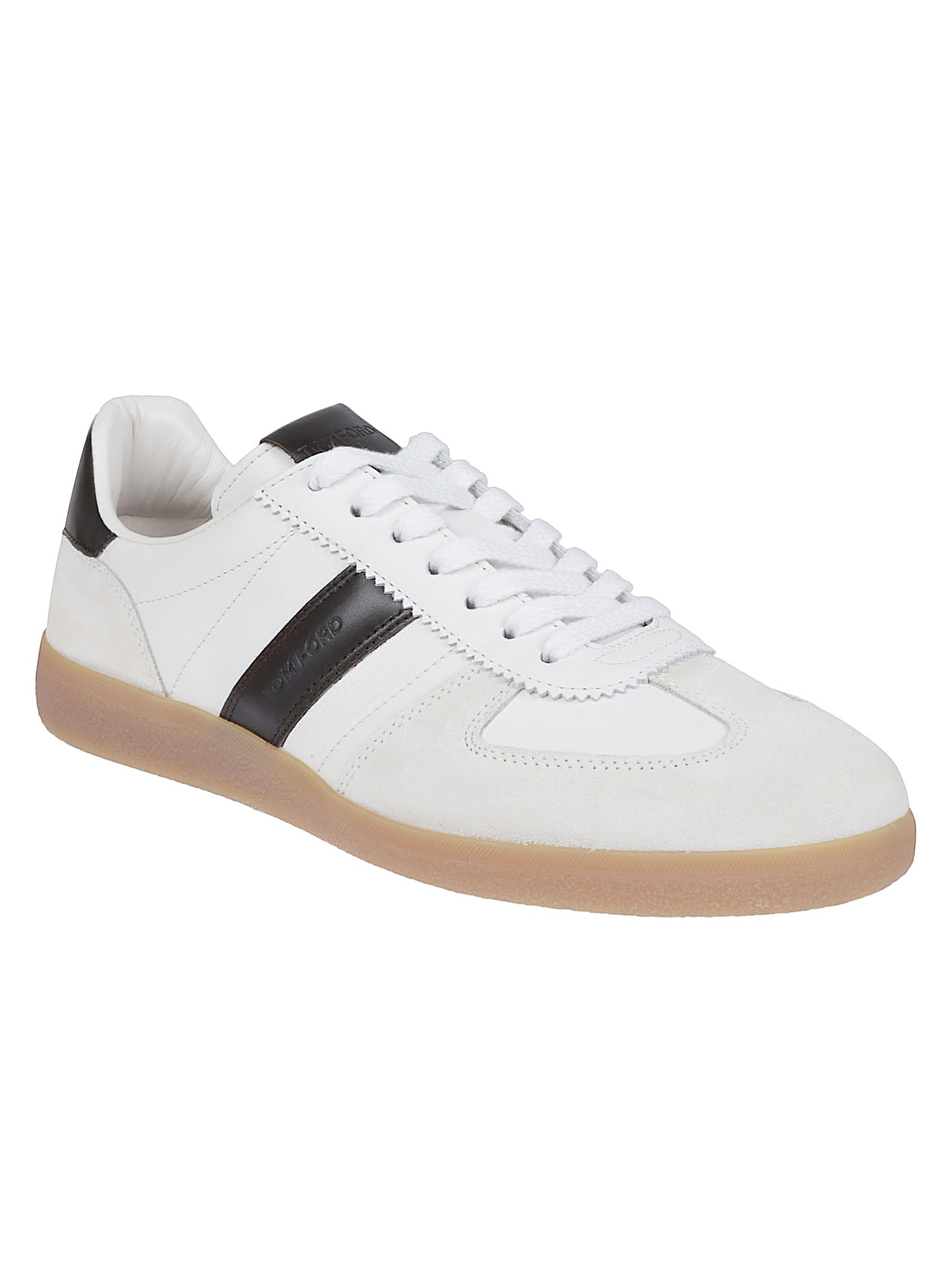 Tom Ford Archer White Low Top Sneakers With Logo Lettering On Tongue And Heel And Contrasting Heel In Leather In Multi