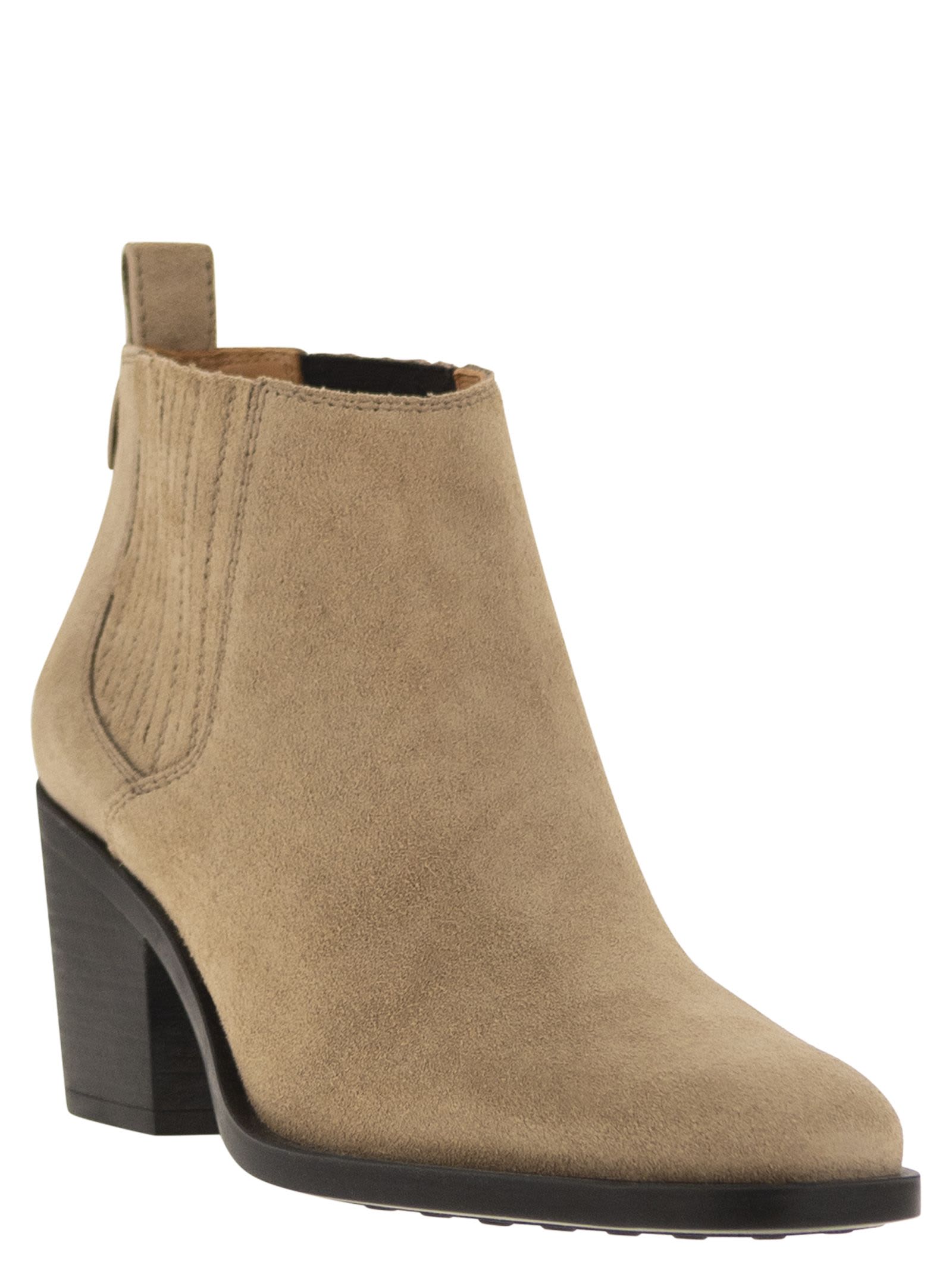 Shop Tod's Suede Boot In Beige