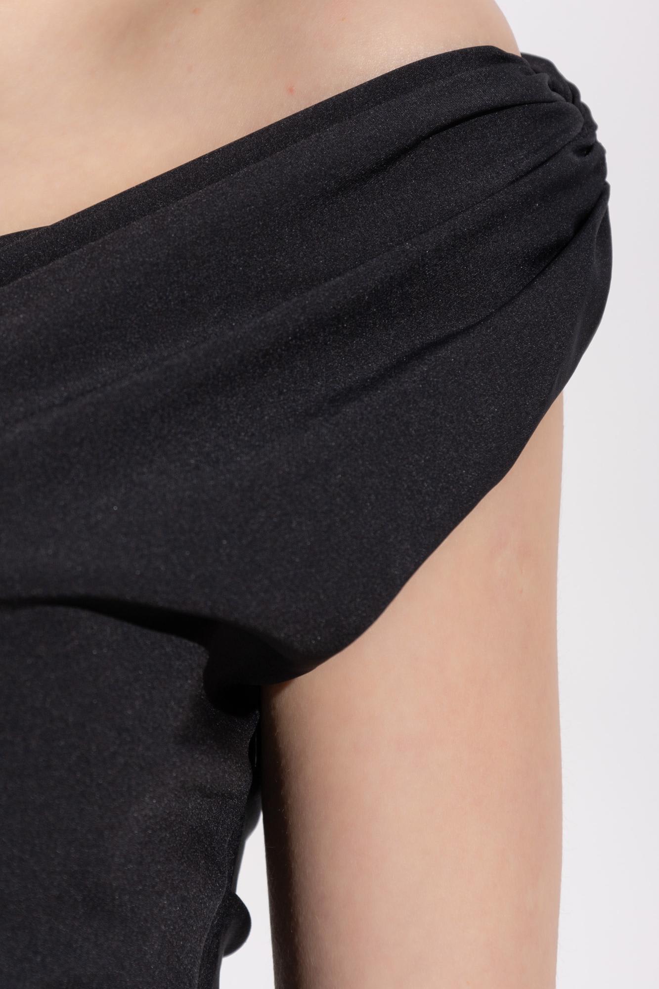 Jacquemus Rita Draped Gathered Crepe De Chine Mini Dress In Black