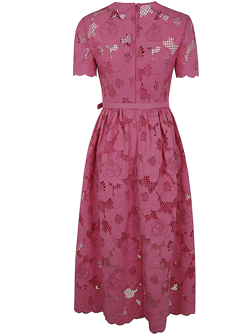 Shop Self-portrait Pink Cotton Lace Midi Dress In P Pink