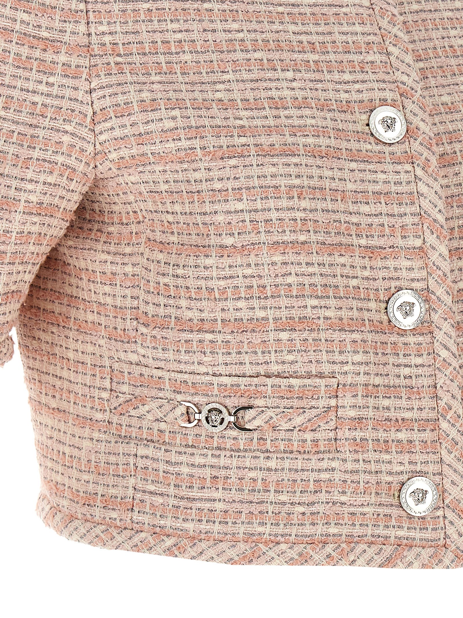 Shop Versace Medusa 95 Short Tweed Jacket In Pink