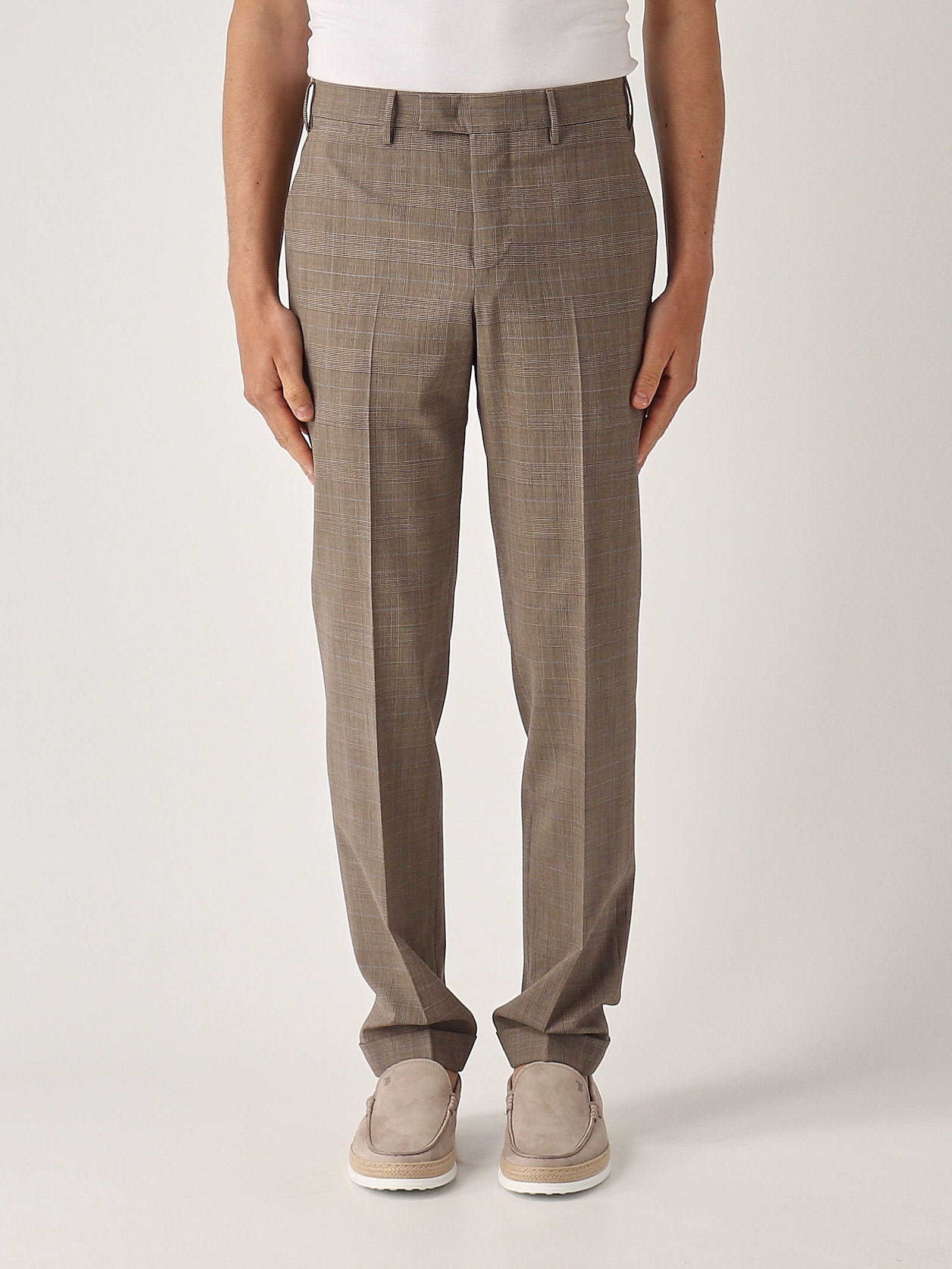 Pt Torino Pleated Check Trousers In Brown
