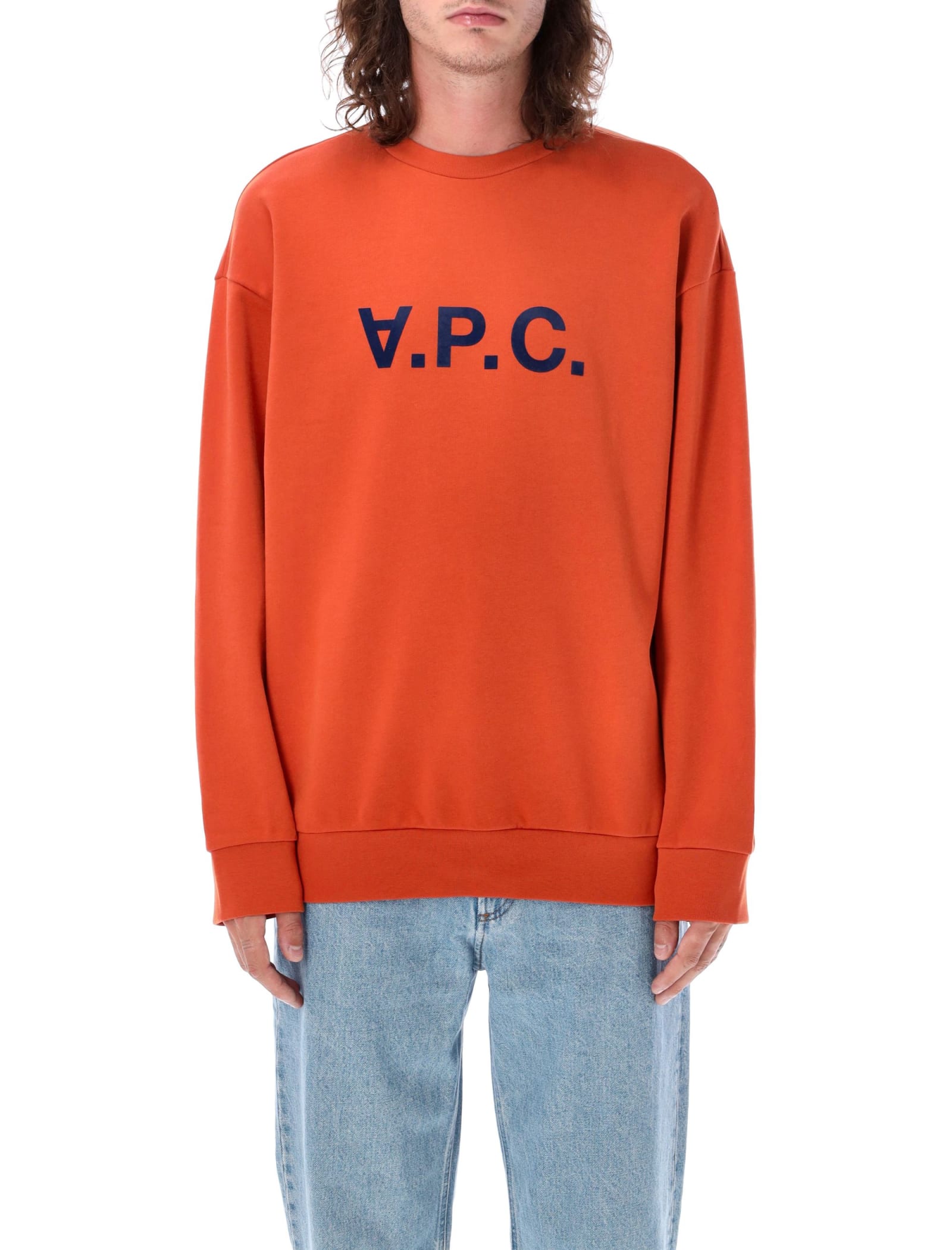 Apc Eliot Flocked-logo Cotton Sweatshirt In Brick/red