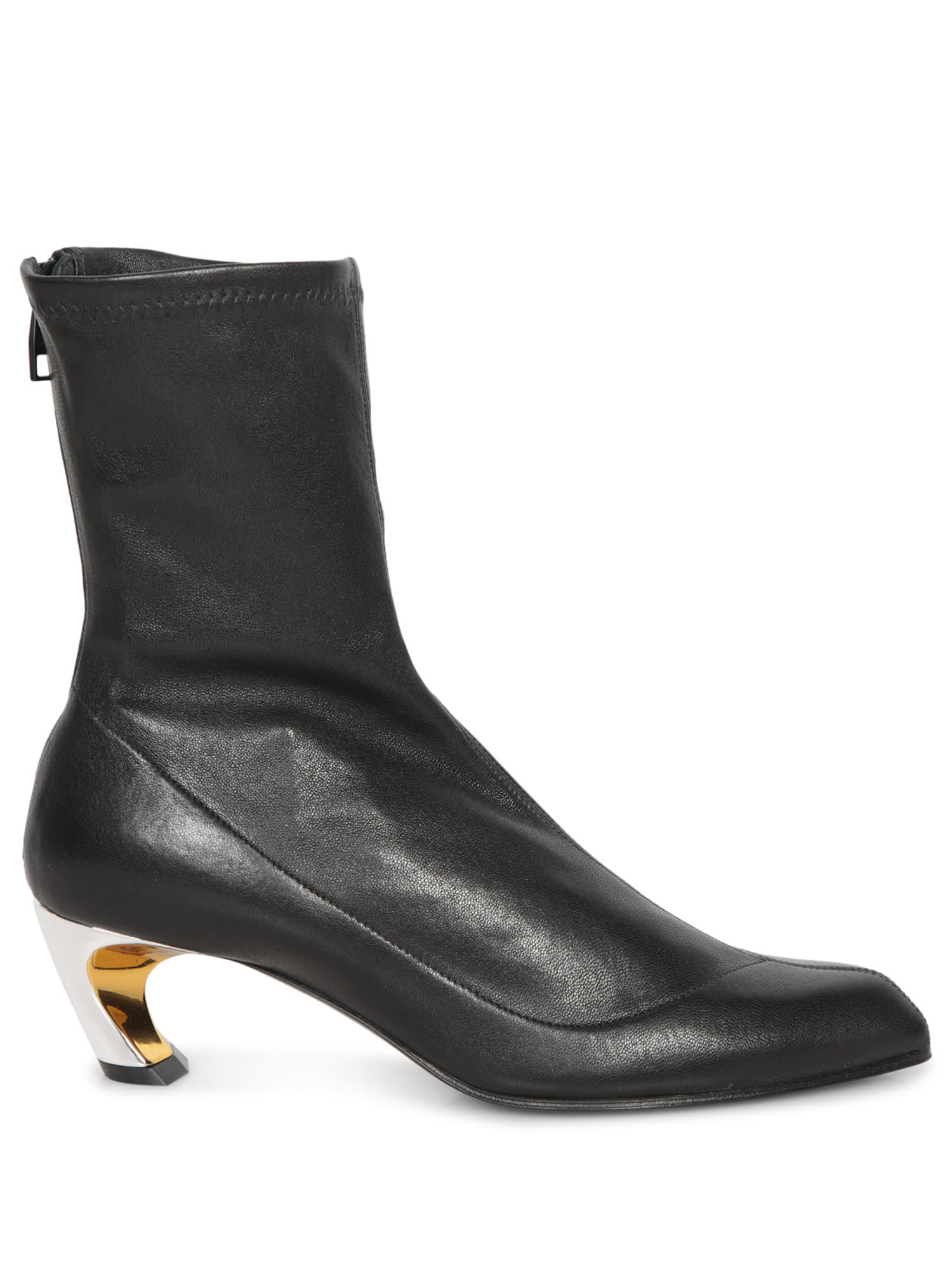 ALEXANDER MCQUEEN BLACK LEATHER BOOT WITH GOLD HEEL 