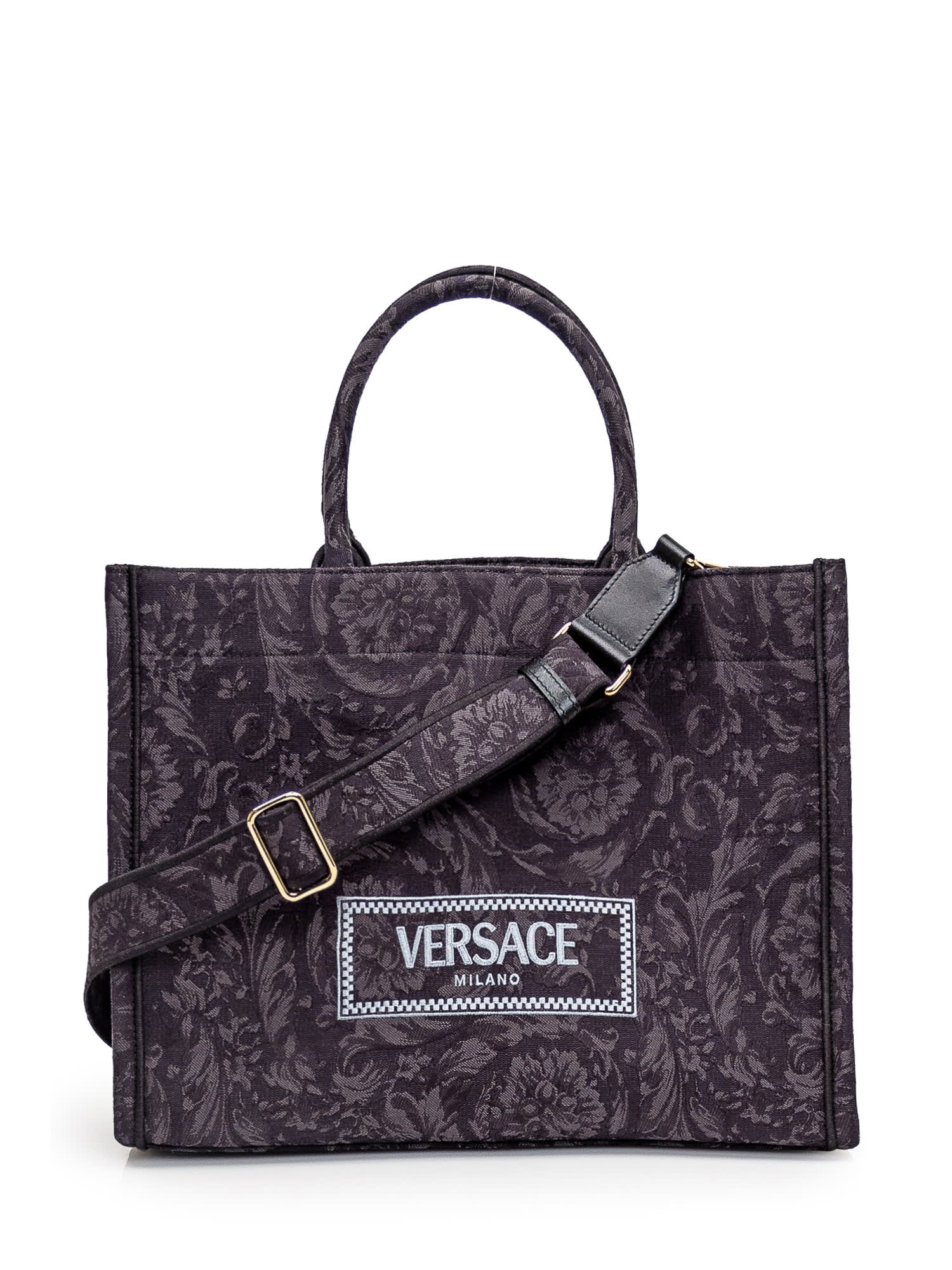 Shop Versace Tote Athena Barocco Bag In Nero-oro
