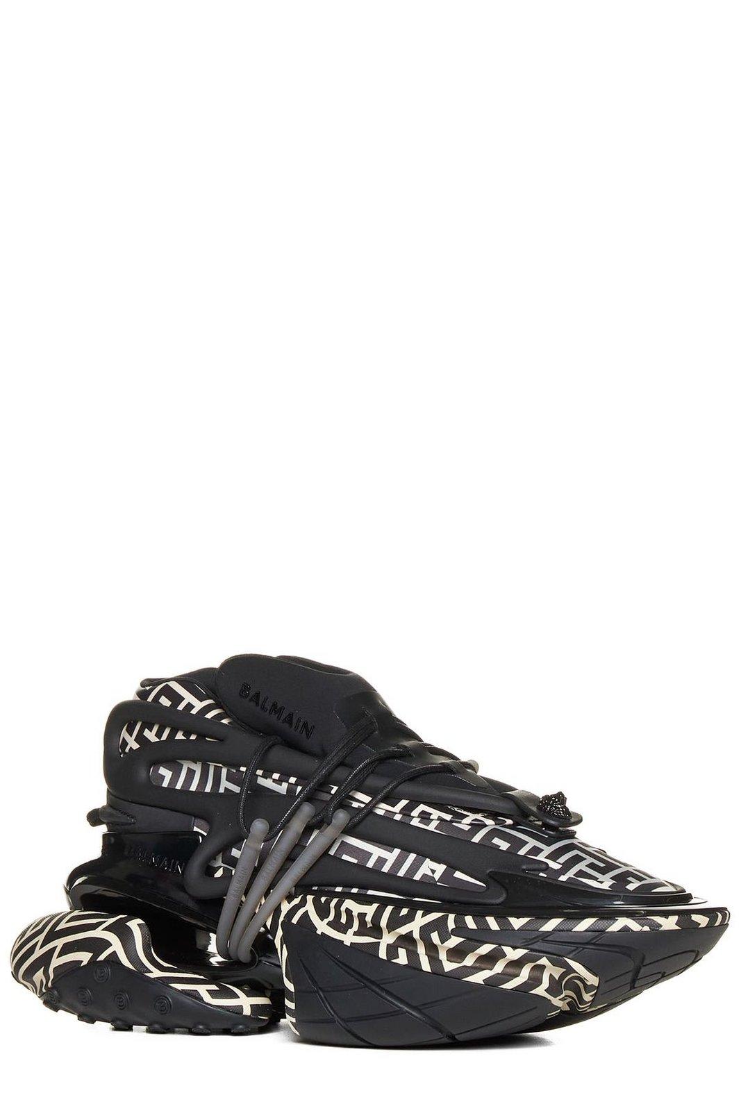 Shop Balmain Unicorn Lace-up Sneakers In Black/white