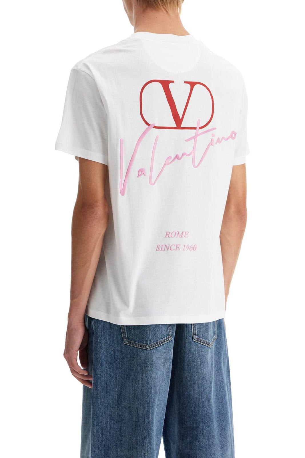 Shop Valentino Vlogo Signature Crewneck T-shirt In White